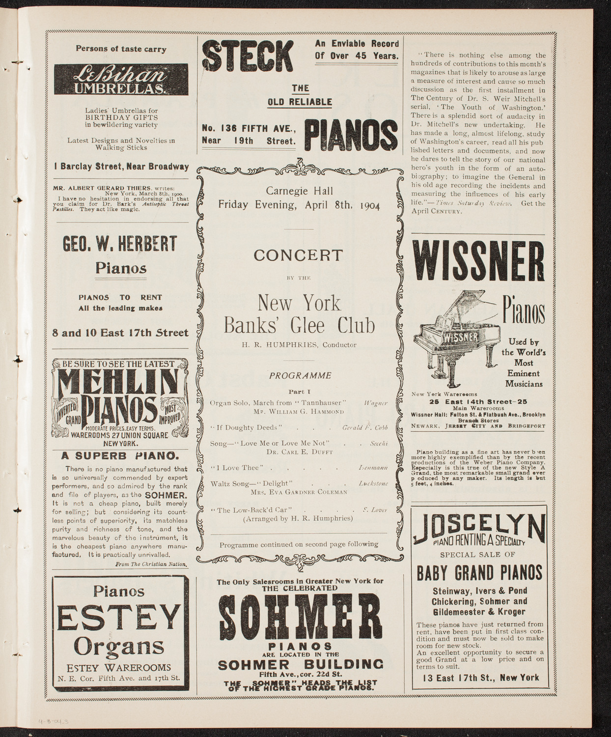 New York Banks' Glee Club, April 8, 1904, program page 5