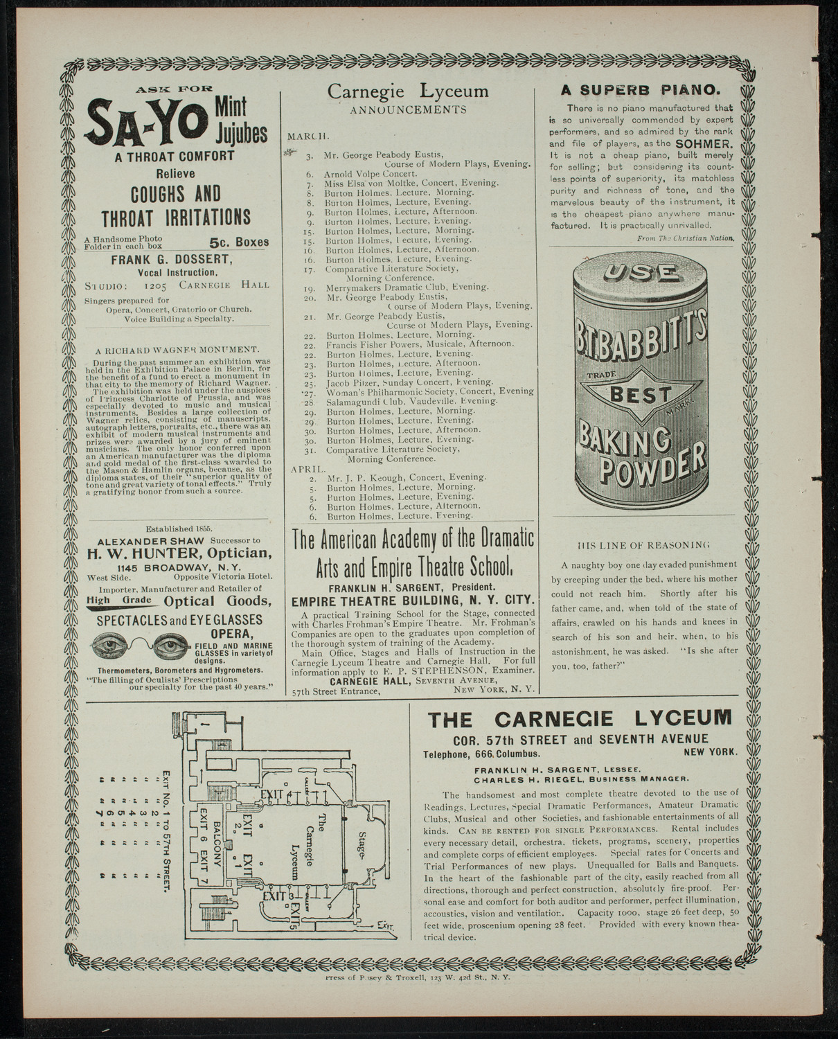 George Peabody Eustis: A Course of Modern Plays, March 3, 1900, program page 4