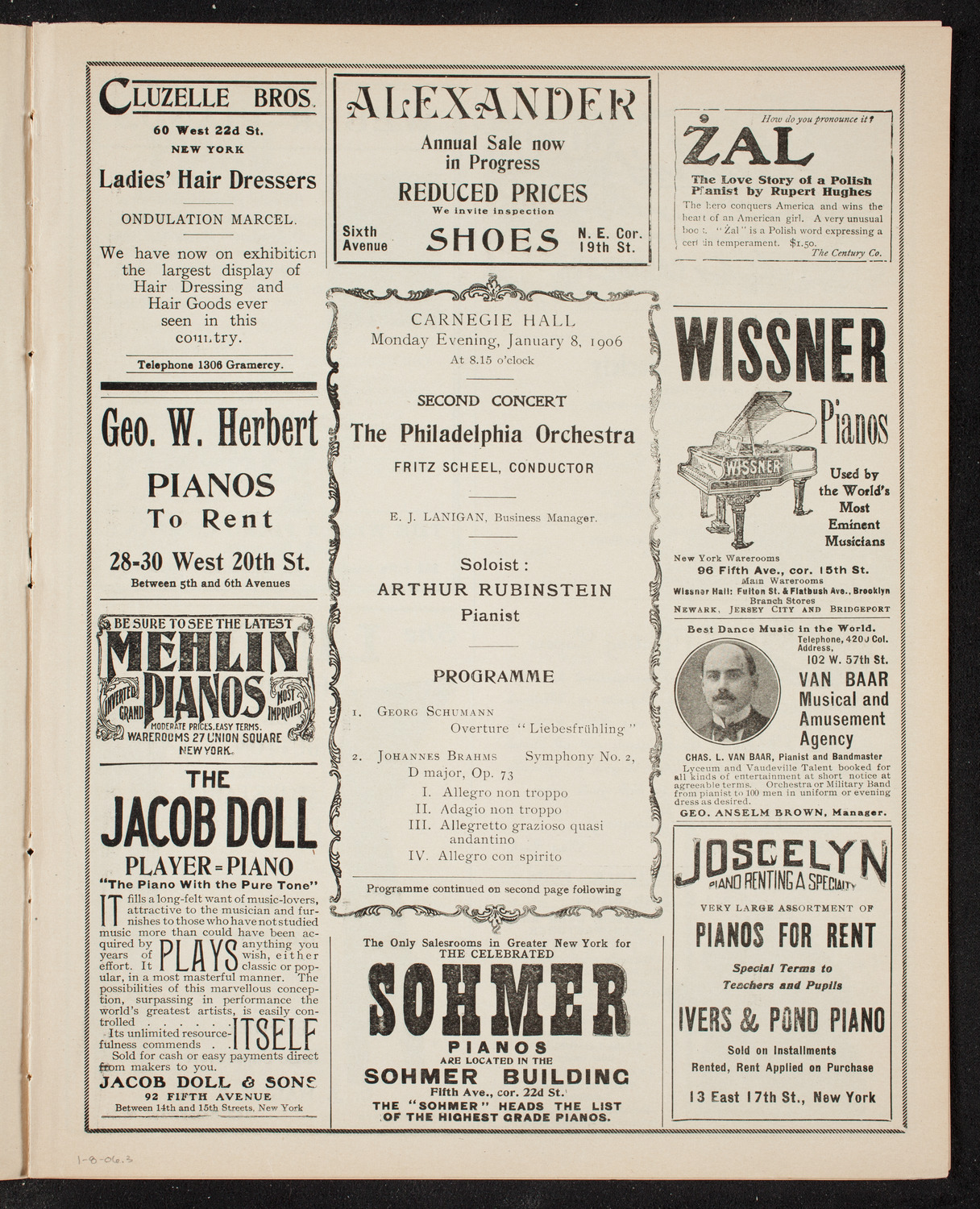 Philadelphia Orchestra, January 8, 1906, program page 5