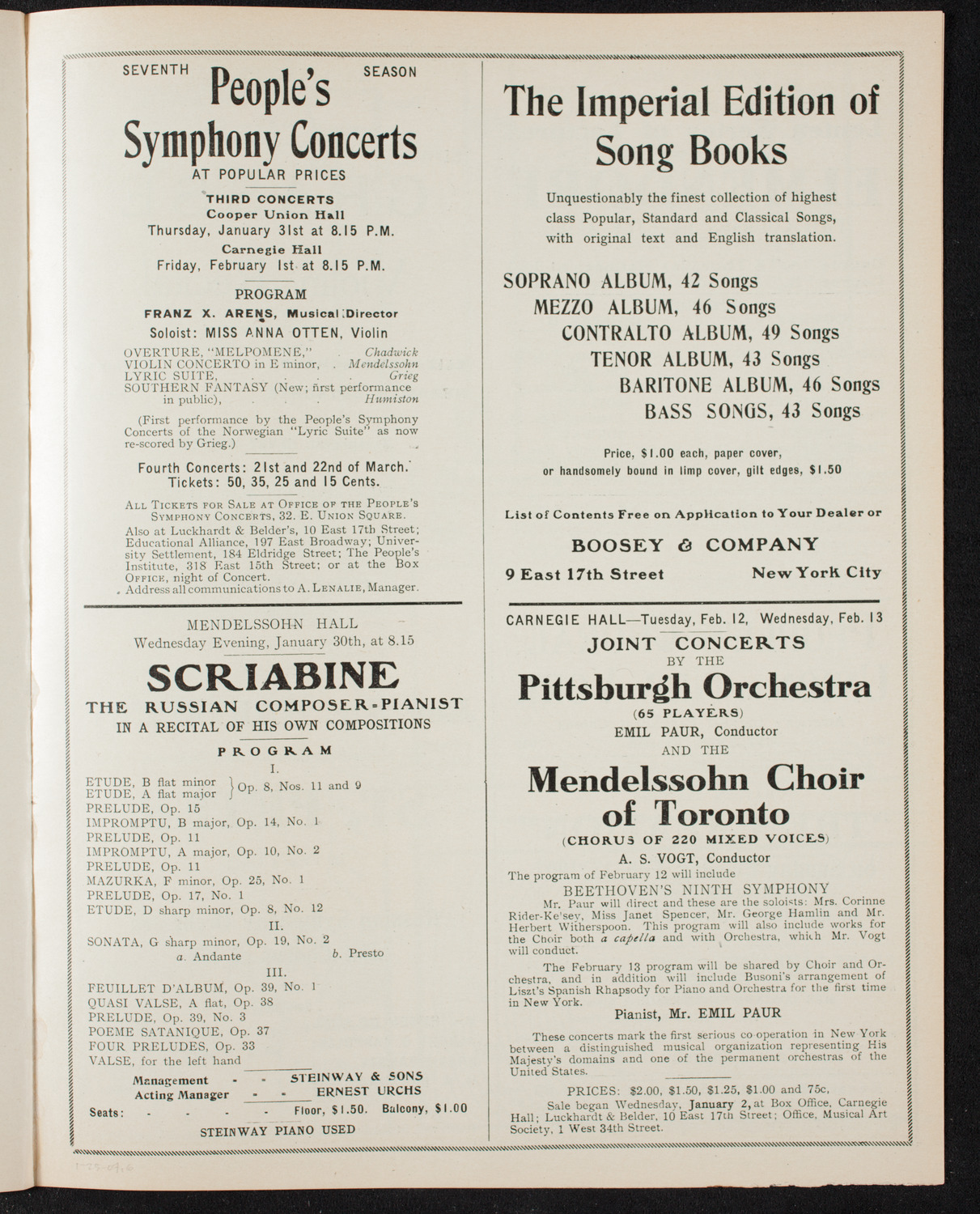 New York Philharmonic, January 25, 1907, program page 11