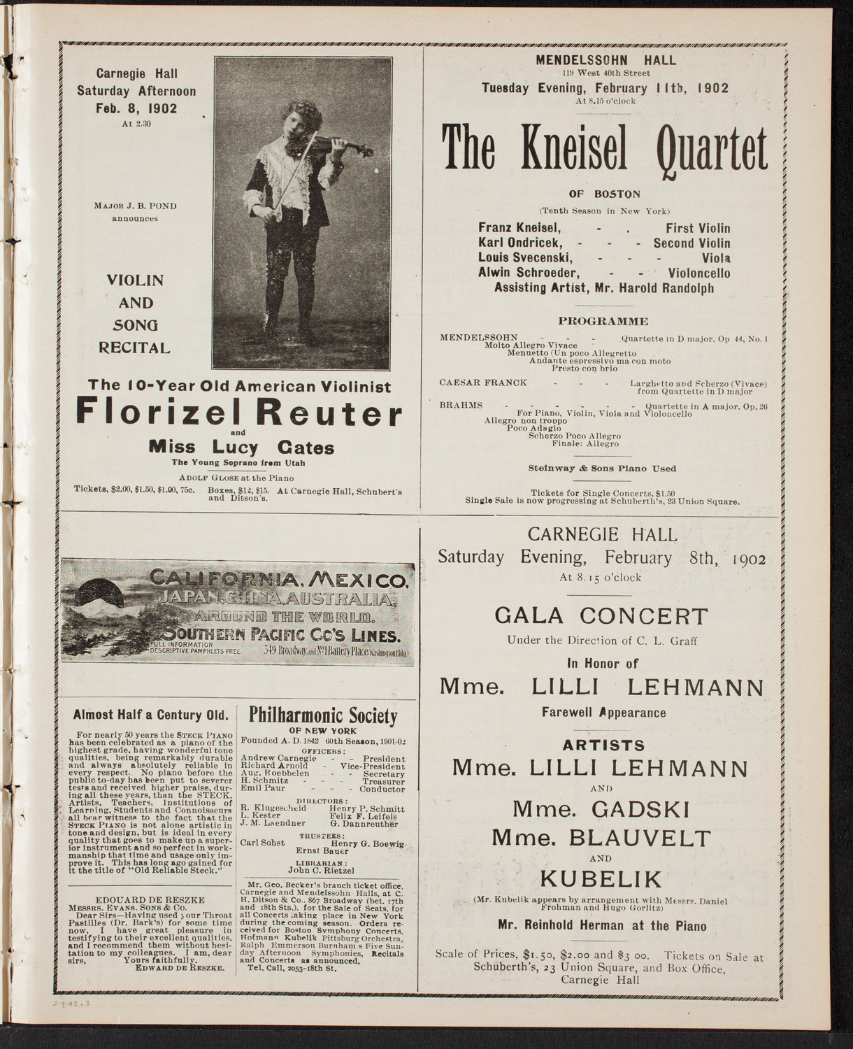 Florizel Reuter and Paur Symphony Orchestra, with Lucy Gates, February 4, 1902, program page 5