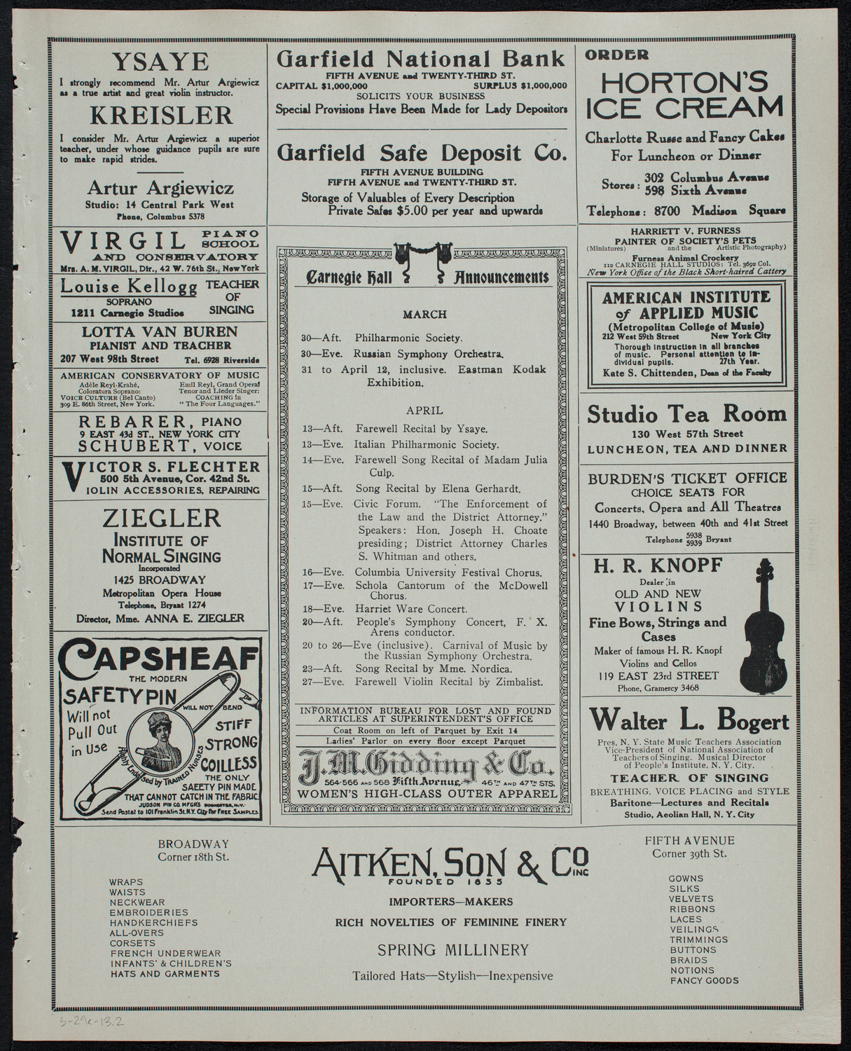 New York Banks' Glee Club, March 29, 1913, program page 3