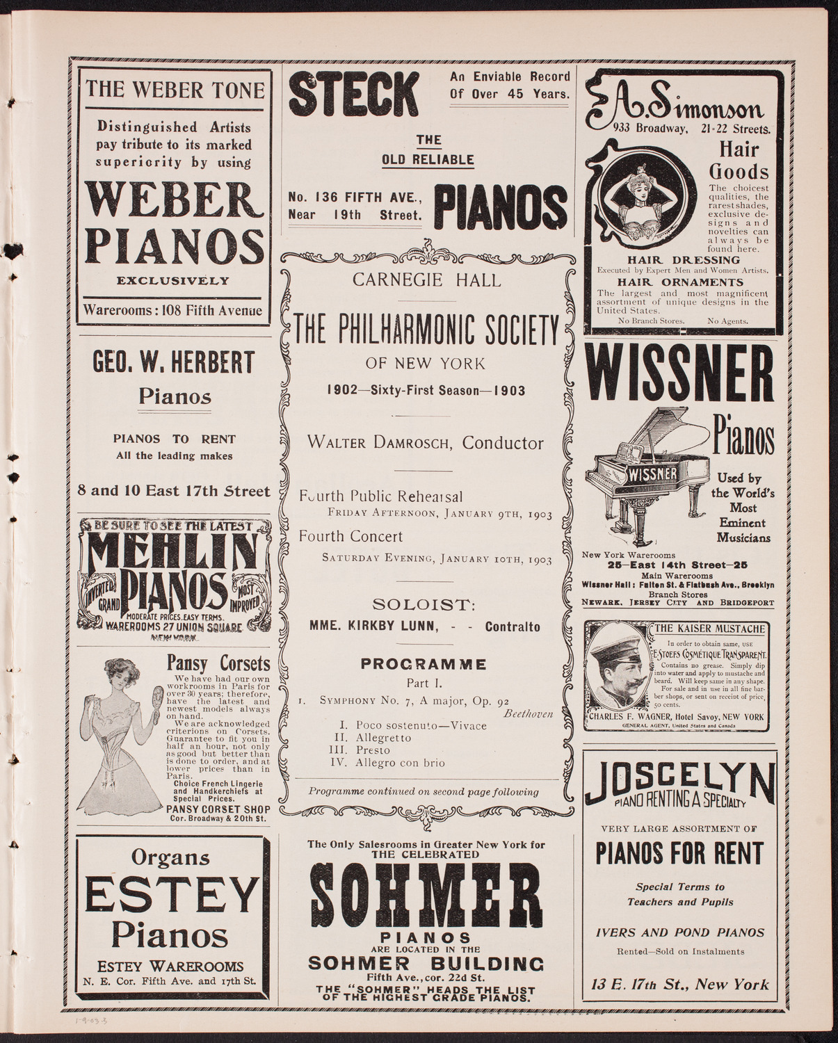 New York Philharmonic, January 9, 1903, program page 5