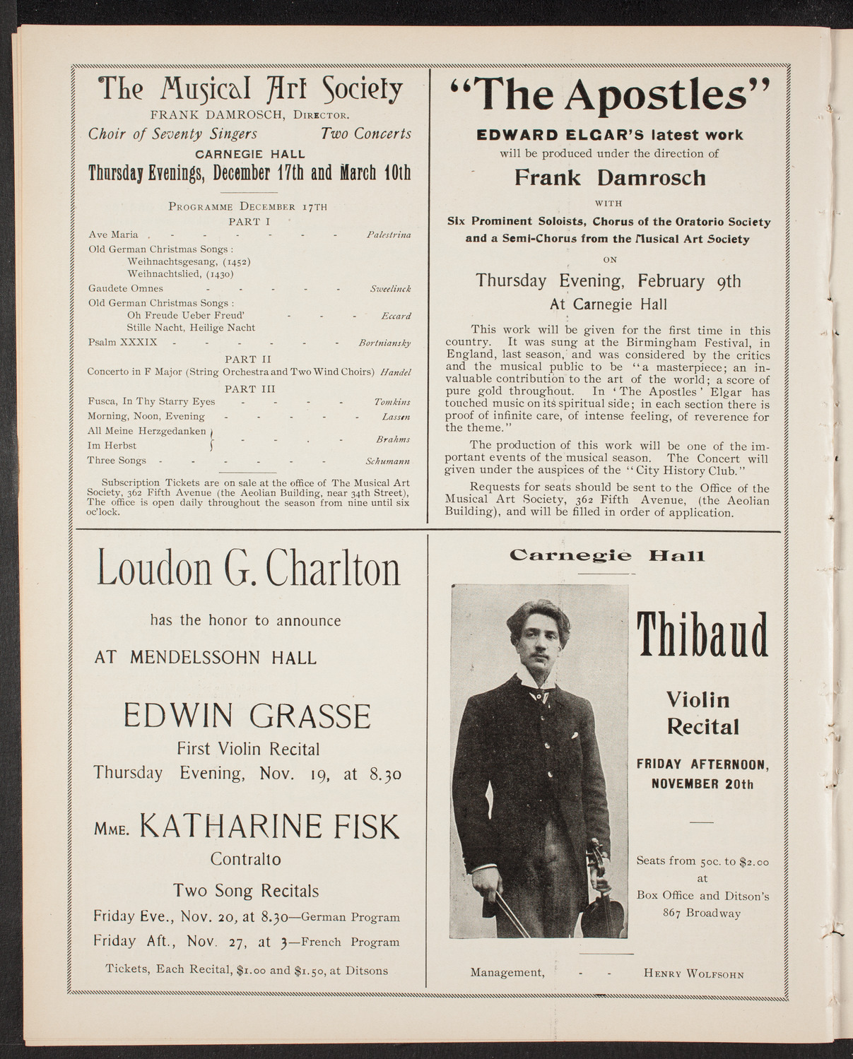 Marcella Sembrich, Soprano, November 17, 1903, program page 8