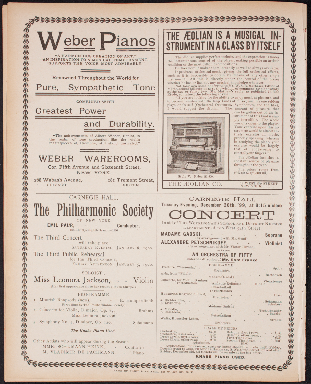 Ignacy Jan Paderewski, Piano, December 16, 1899, program page 12