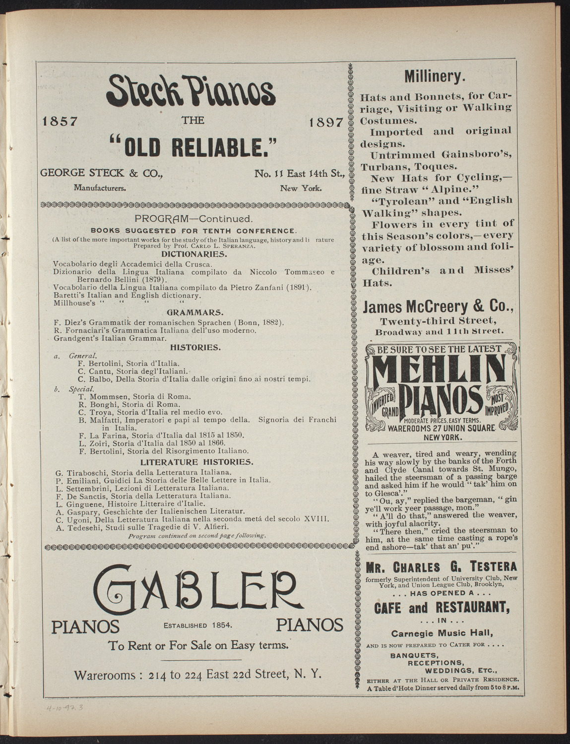 Saturday Morning Conferences on Comparative Literature, April 10, 1897, program page 5