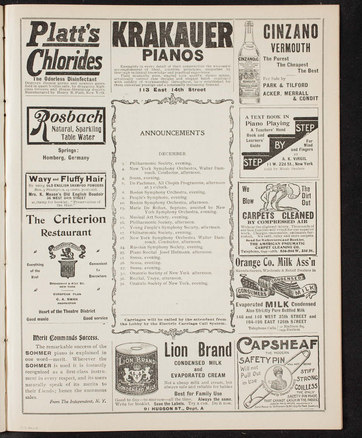 Josef Hofmann, Piano, December 3, 1904, program page 3