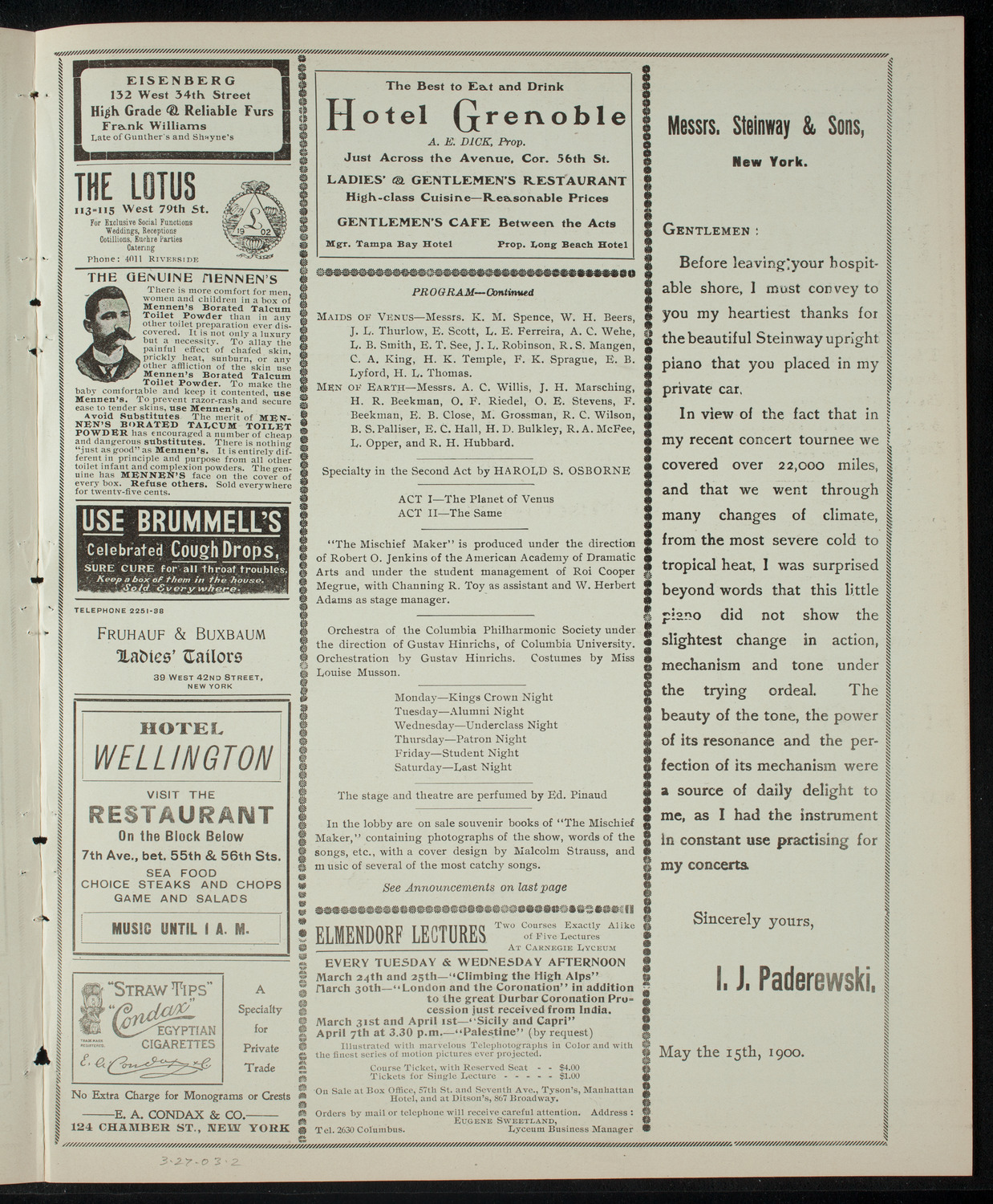 Columbia Varsity Show 1903, March 27, 1903, program page 3