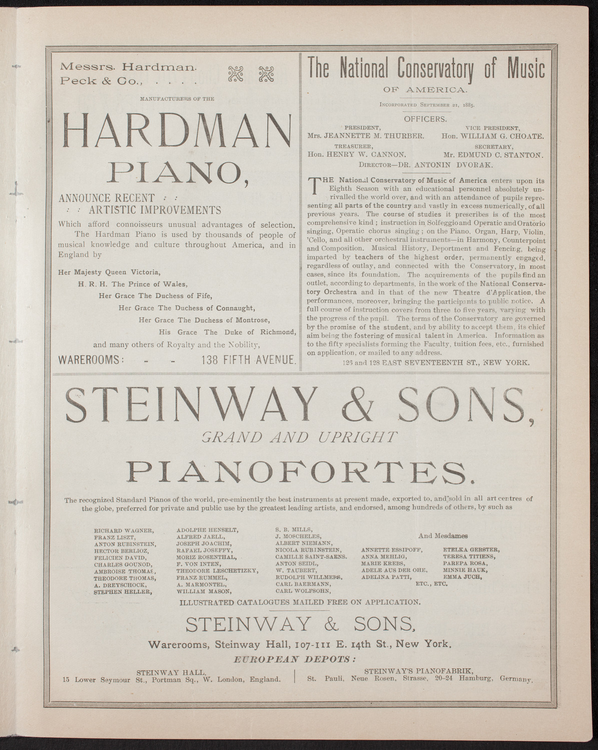 Damrosch Sunday Concert, January 22, 1893, program page 5