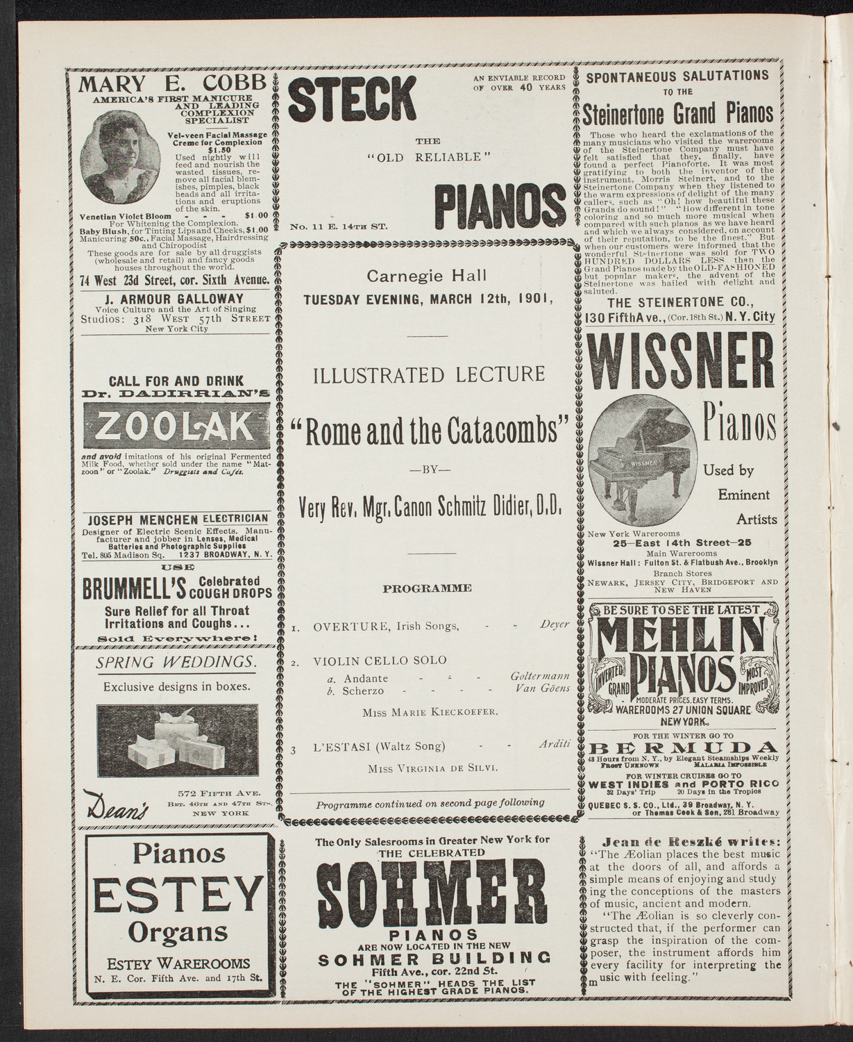 Lecture by Canon Schmitz Didier, March 12, 1901, program page 4