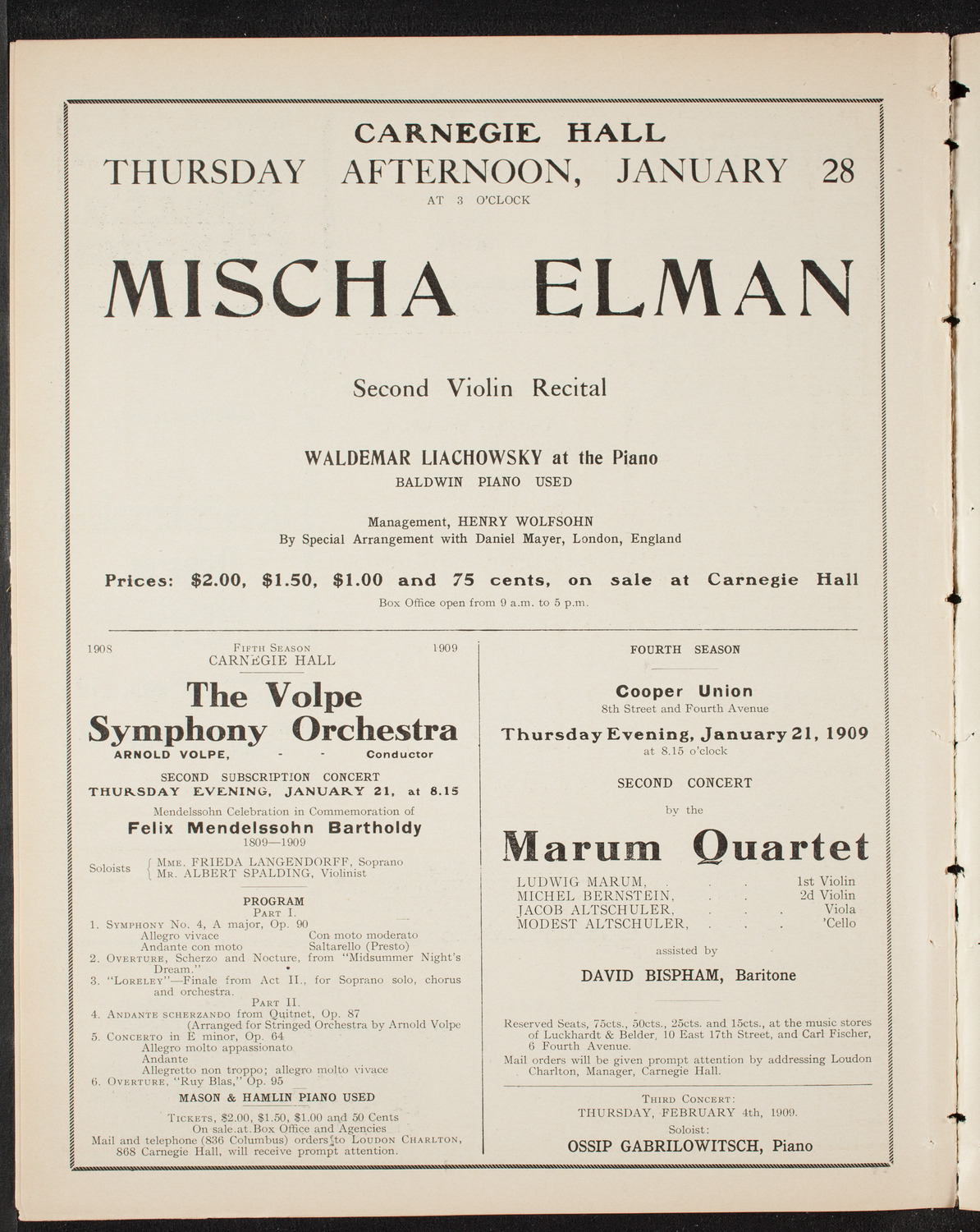 Albert Spalding, Violin, January 16, 1909, program page 10