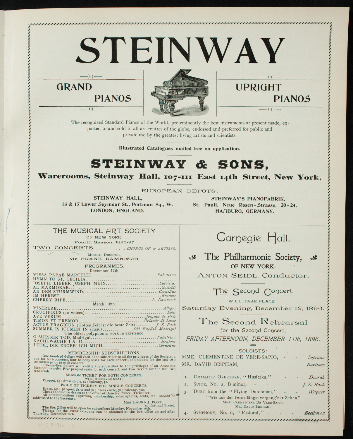 Benefit: German Hospitals and Dispensary in New York, November 29, 1896, program page 5