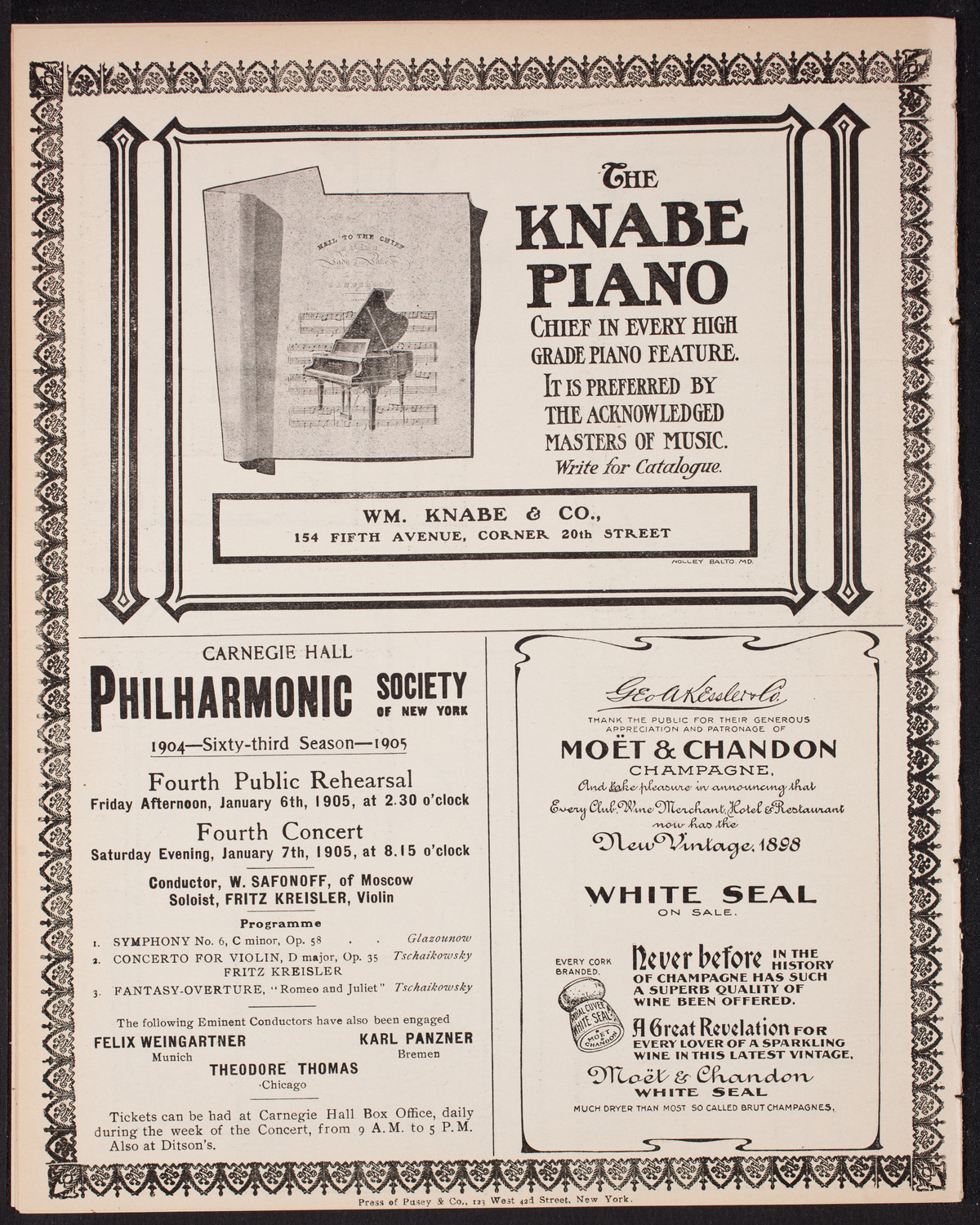 Eugène Ysaÿe, Violin, with the New York Symphony Orchestra, December 31, 1904, program page 12