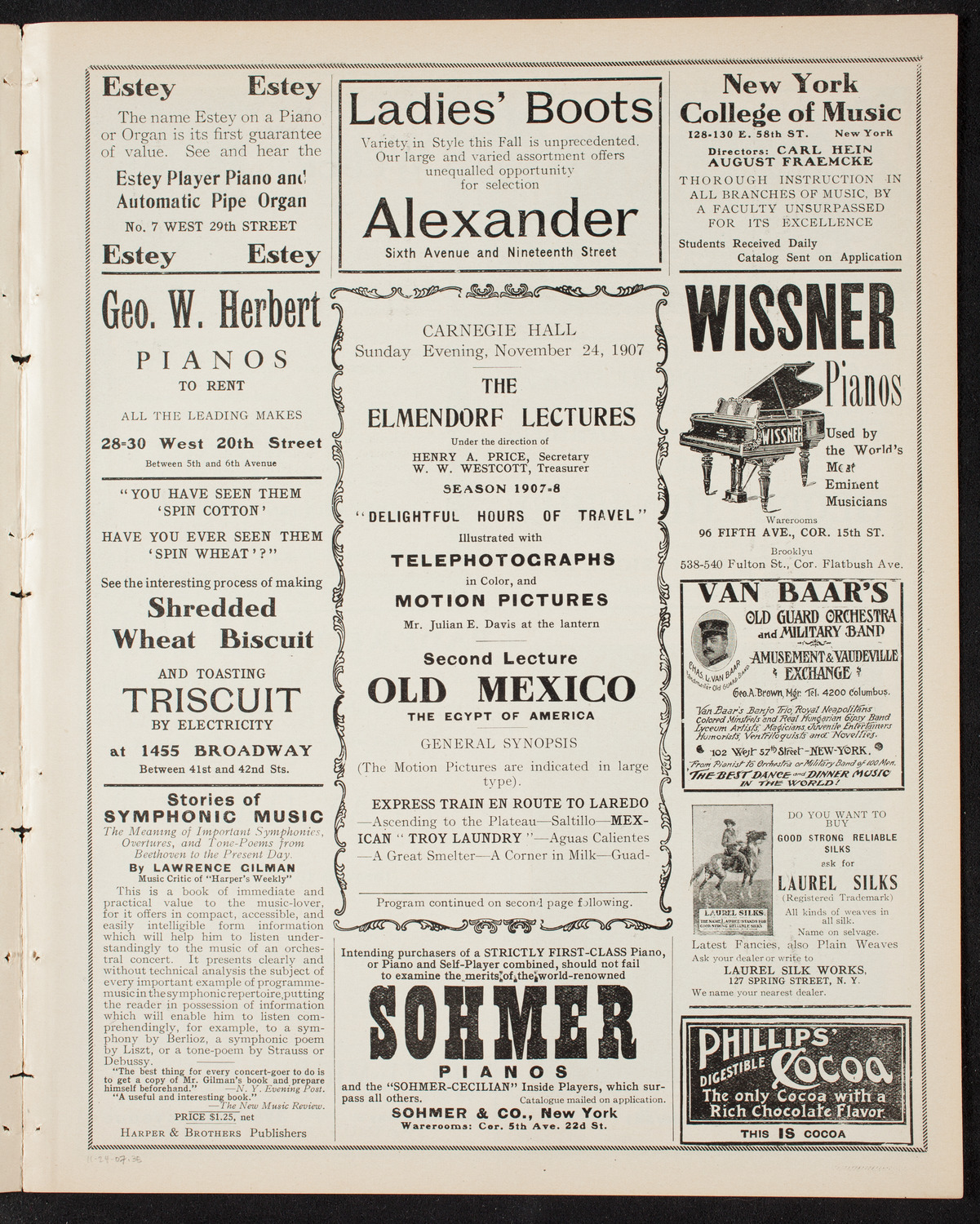 Elmendorf Lecture: Old Mexico, November 24, 1907, program page 5