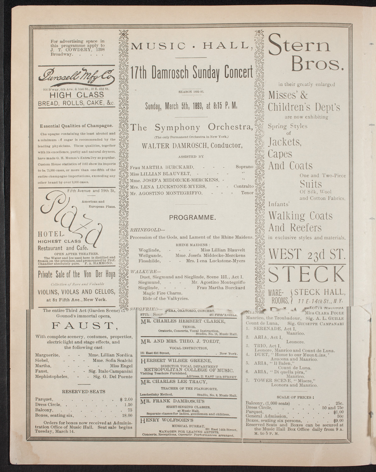 Damrosch Sunday Concert: Grand Wagner Night, March 5, 1893, program page 4