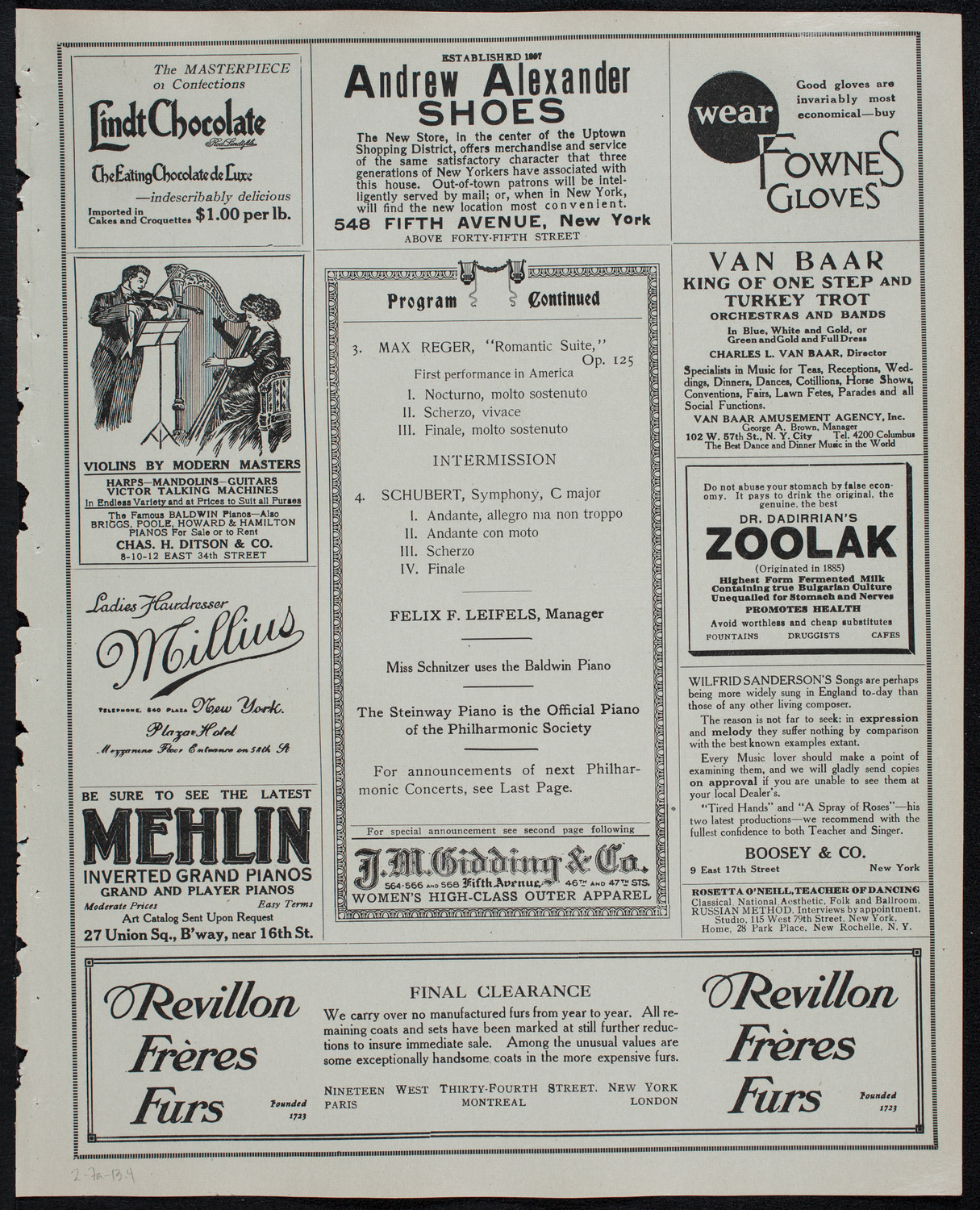 New York Philharmonic, February 7, 1913, program page 7