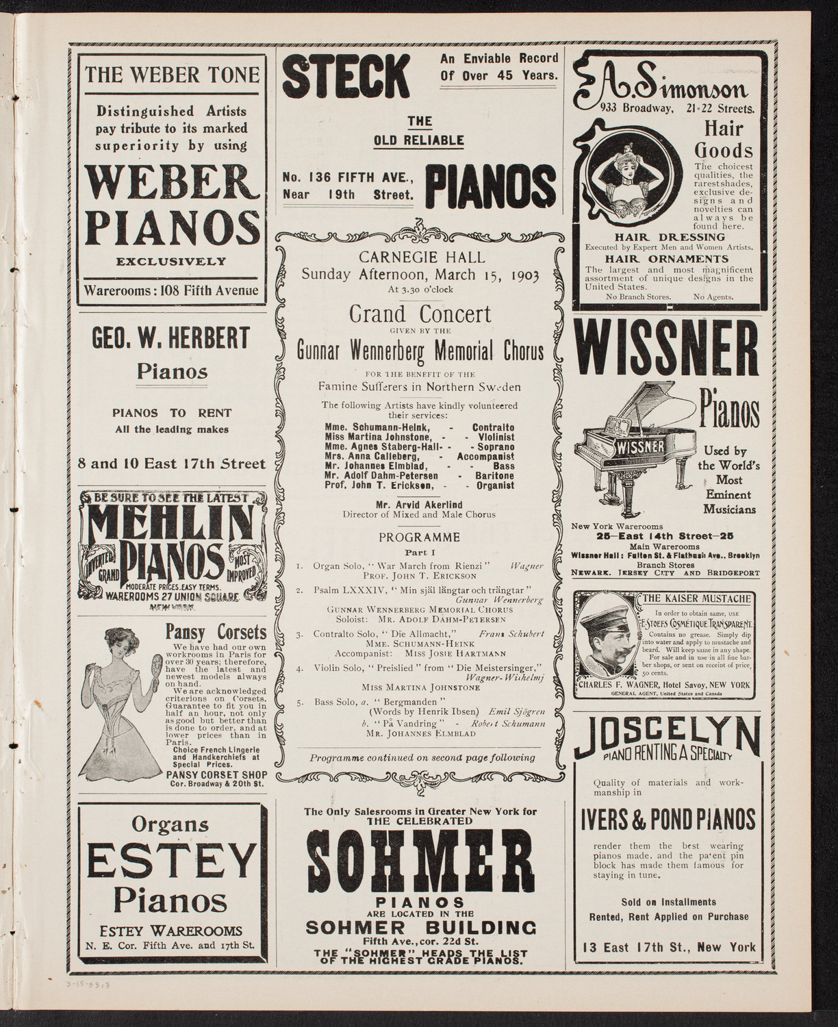 Gunnar Wennerberg Memorial Chorus, March 15, 1903, program page 5