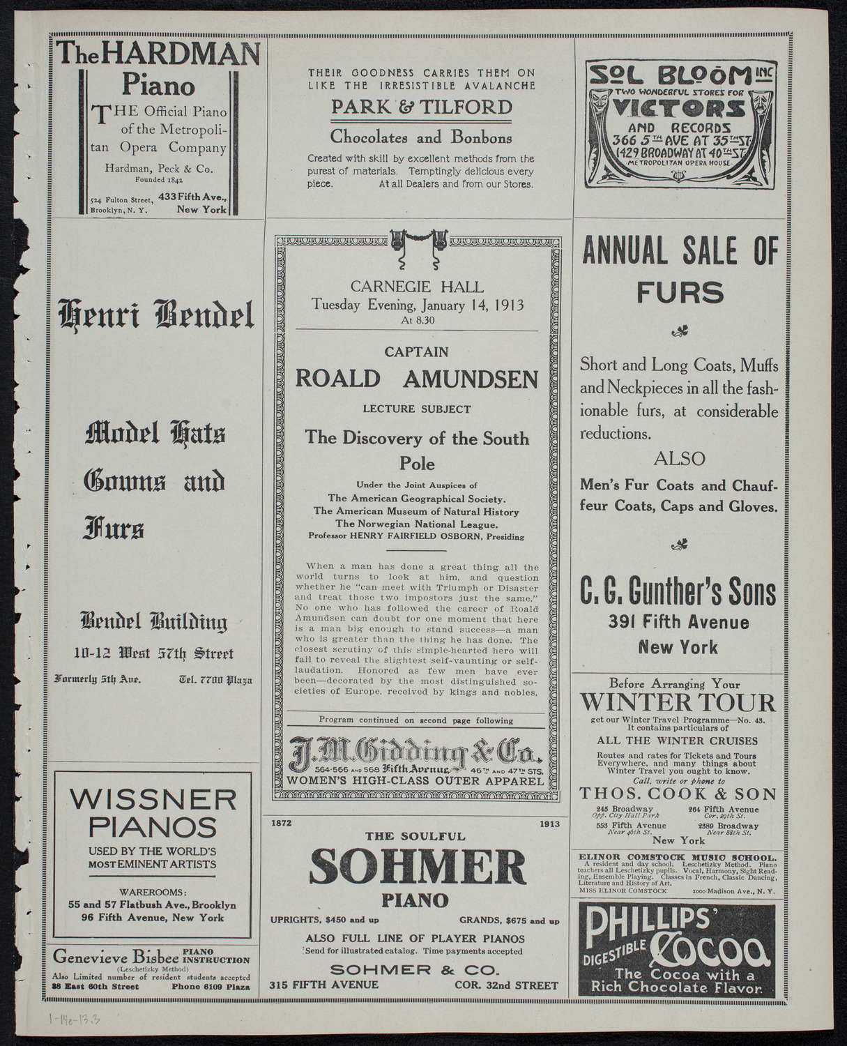 Lecture by Roald Amundsen: The Discovery of the South Pole, January 14, 1913, program page 5