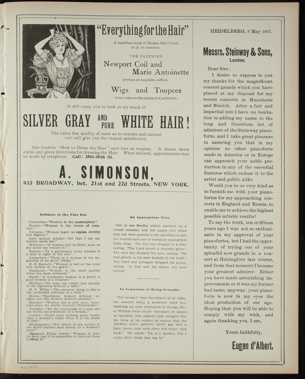 Alice in Wonderland, April 12, 1899, program page 5