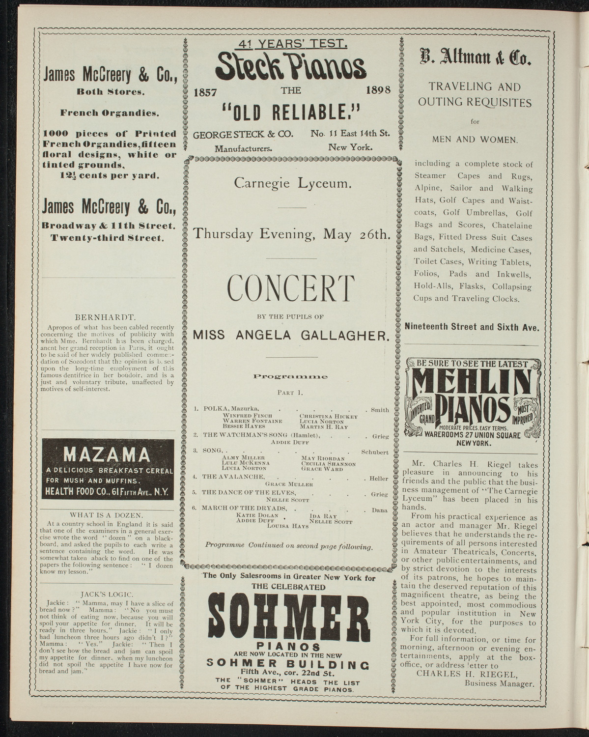 Students of Angela Gallagher, May 26, 1898, program page 4
