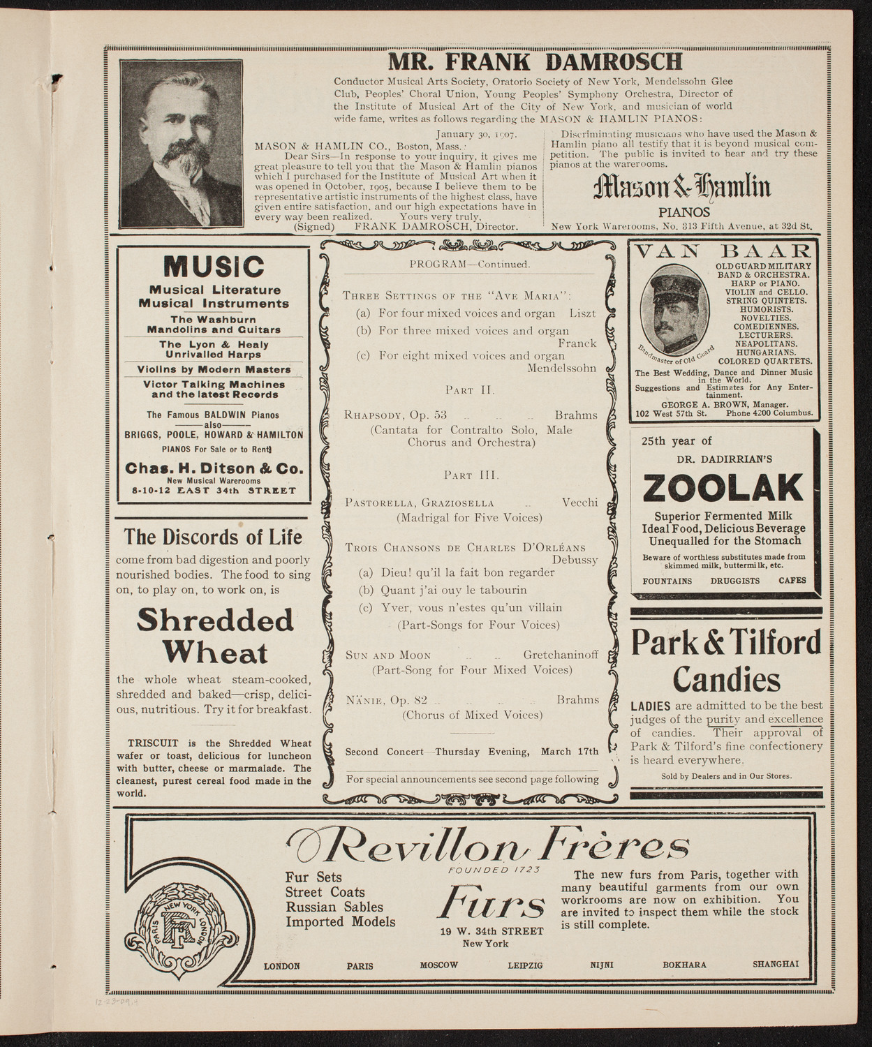 Musical Art Society of New York, December 23, 1909, program page 7