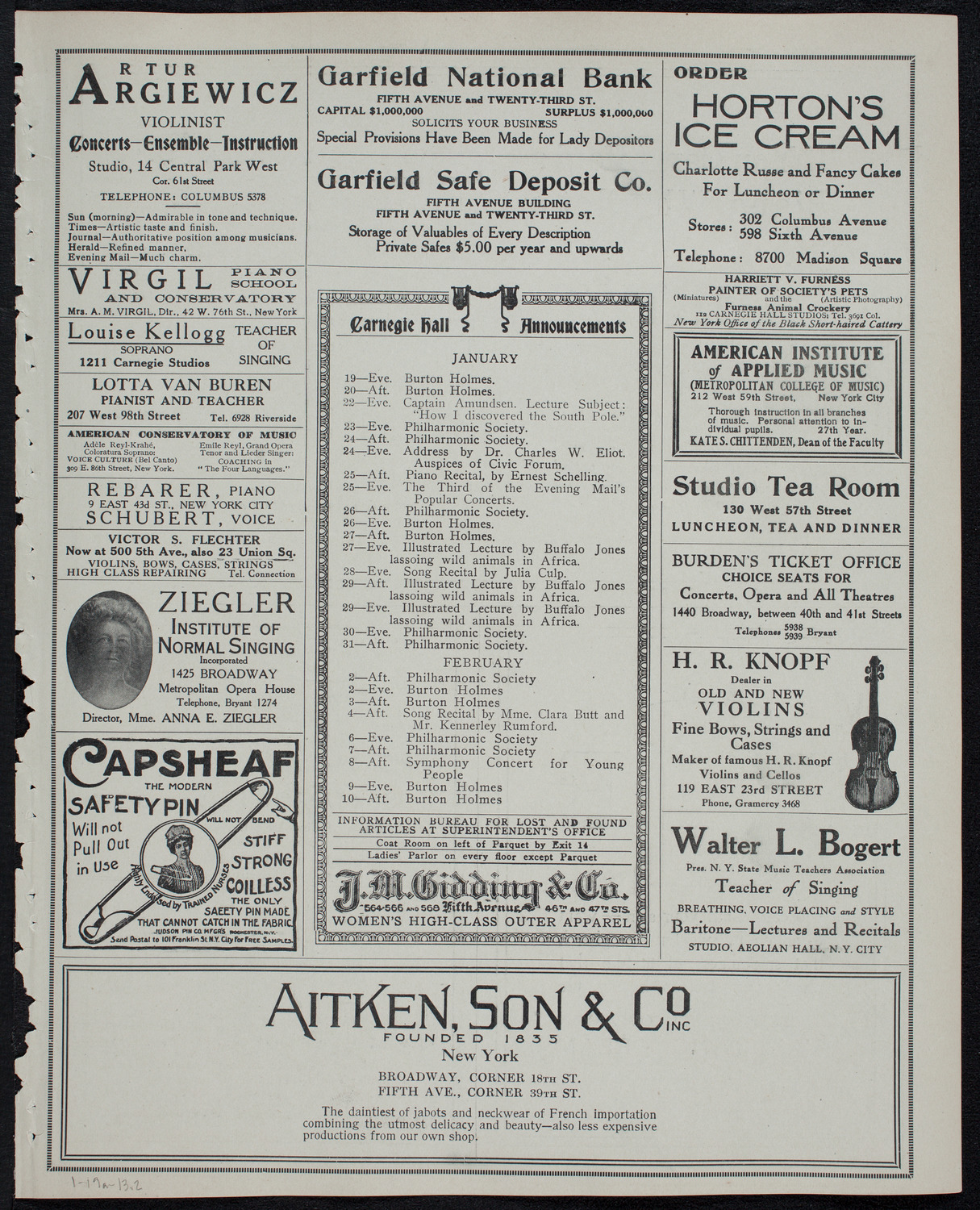 Alice Nielsen and John McCormack, January 19, 1913, program page 3