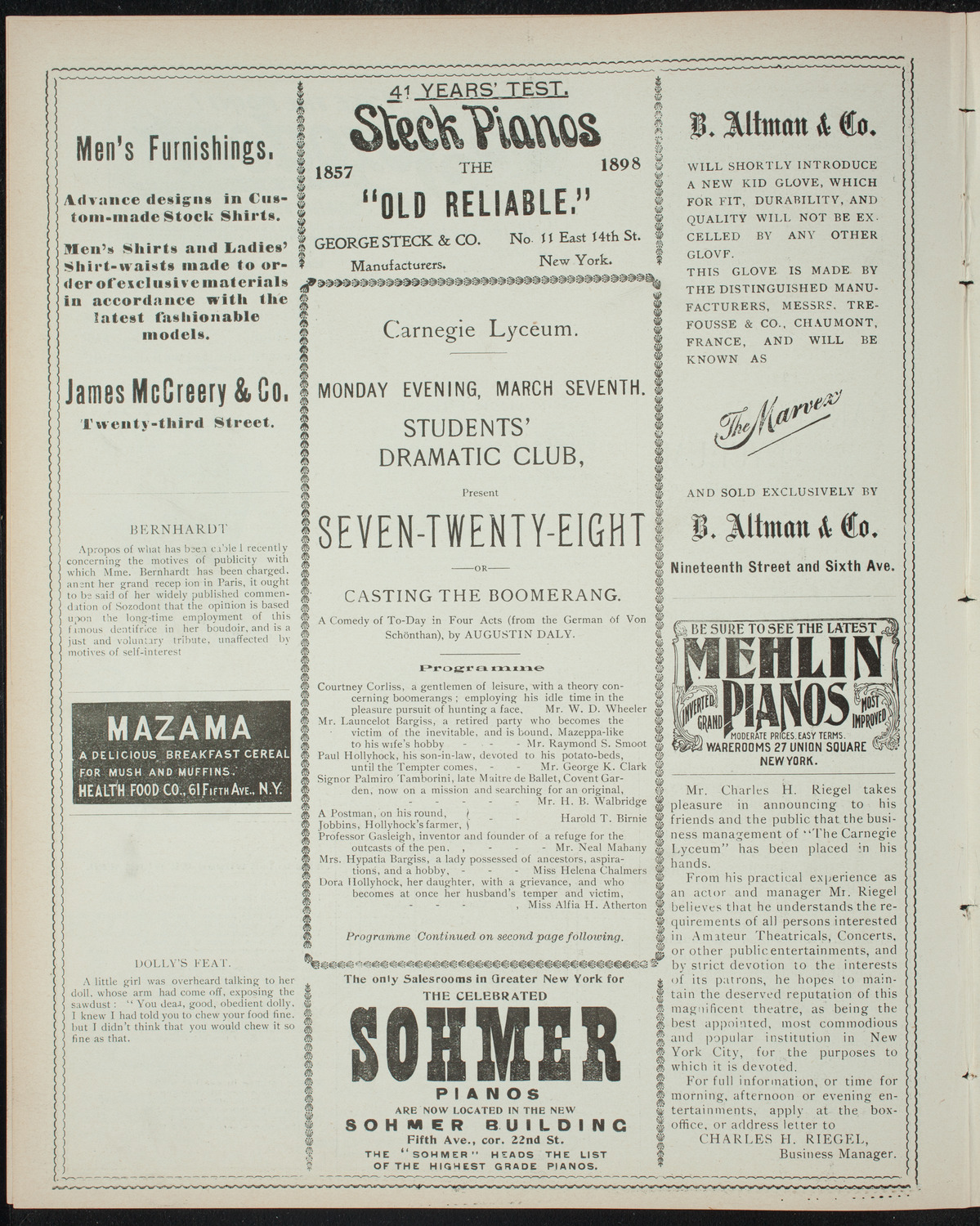 Students' Dramatic Club, March 7, 1898, program page 4