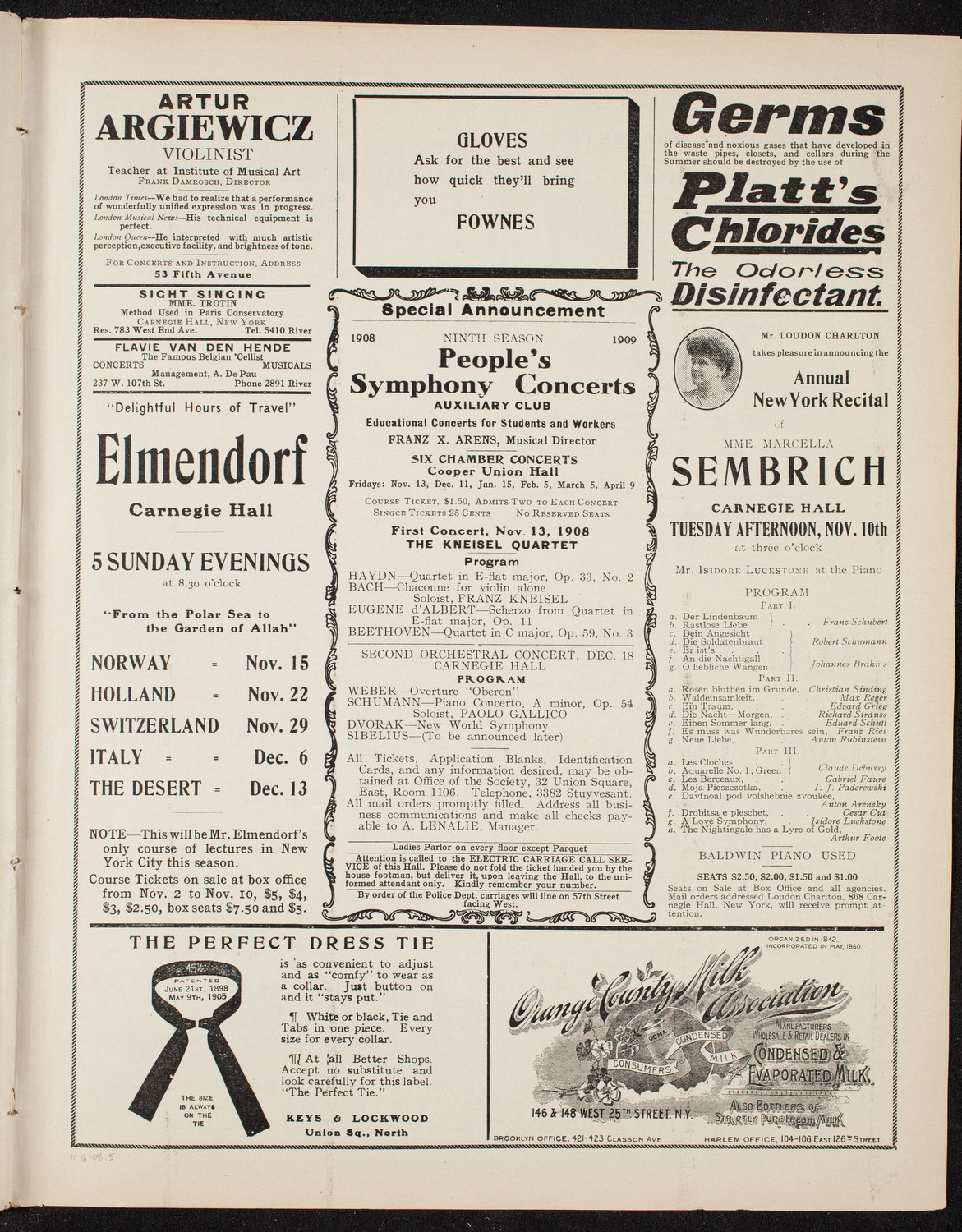 People's Symphony Concert, November 6, 1908, program page 9