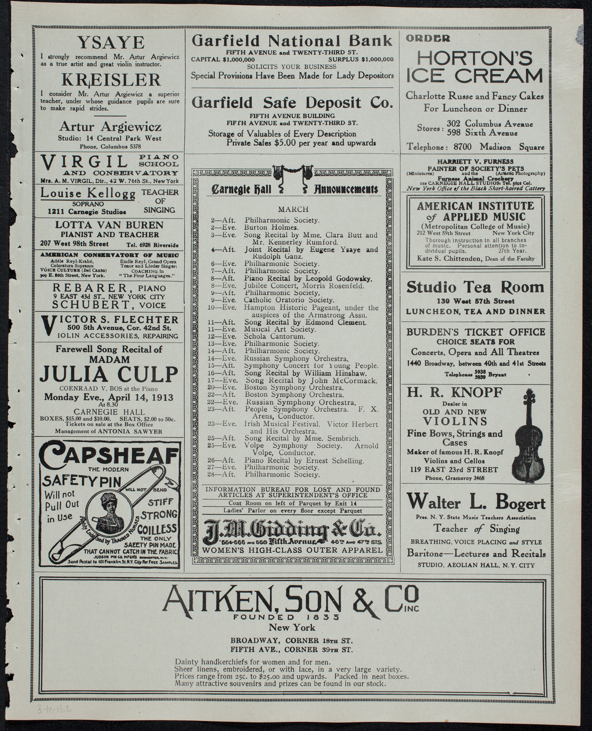 Russian Symphony Society of New York, March 1, 1913, program page 3