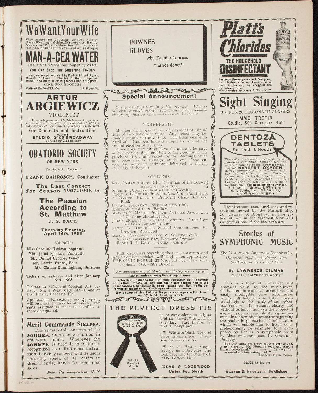 The Civic Forum, March 8, 1908, program page 9