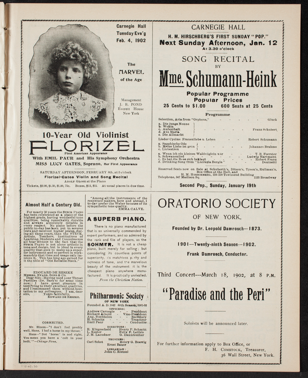 New York Philharmonic, January 11, 1902, program page 5