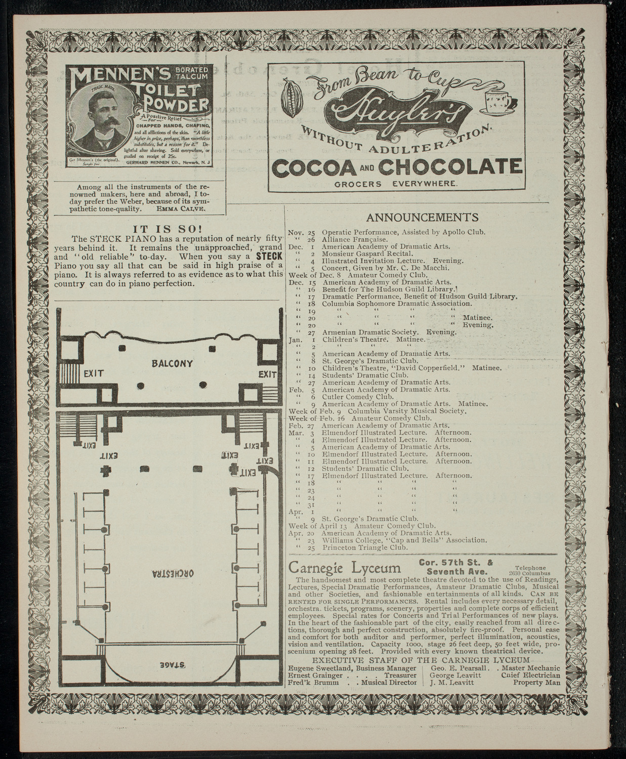 Academy Stock Company of the American Academy of Dramatic Arts/Empire Theatre Dramatic School, November 24, 1902, program page 4