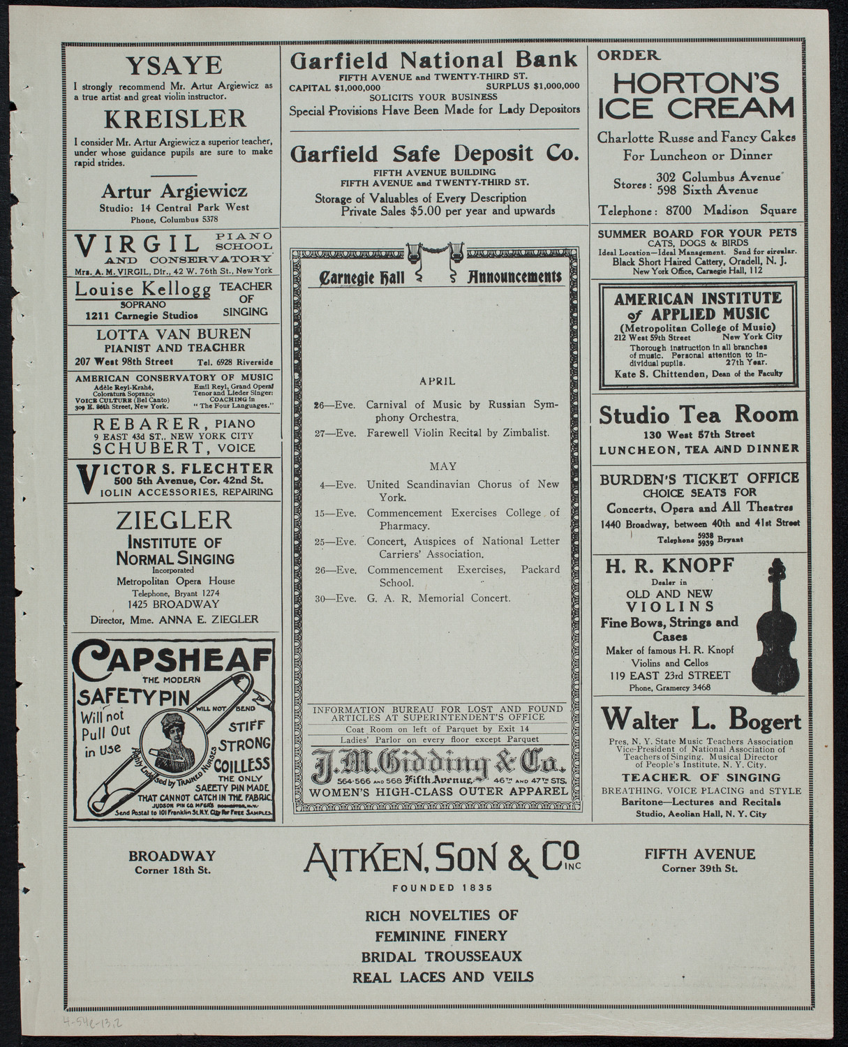 Russian Symphony Society of New York, April 25, 1913, program page 3