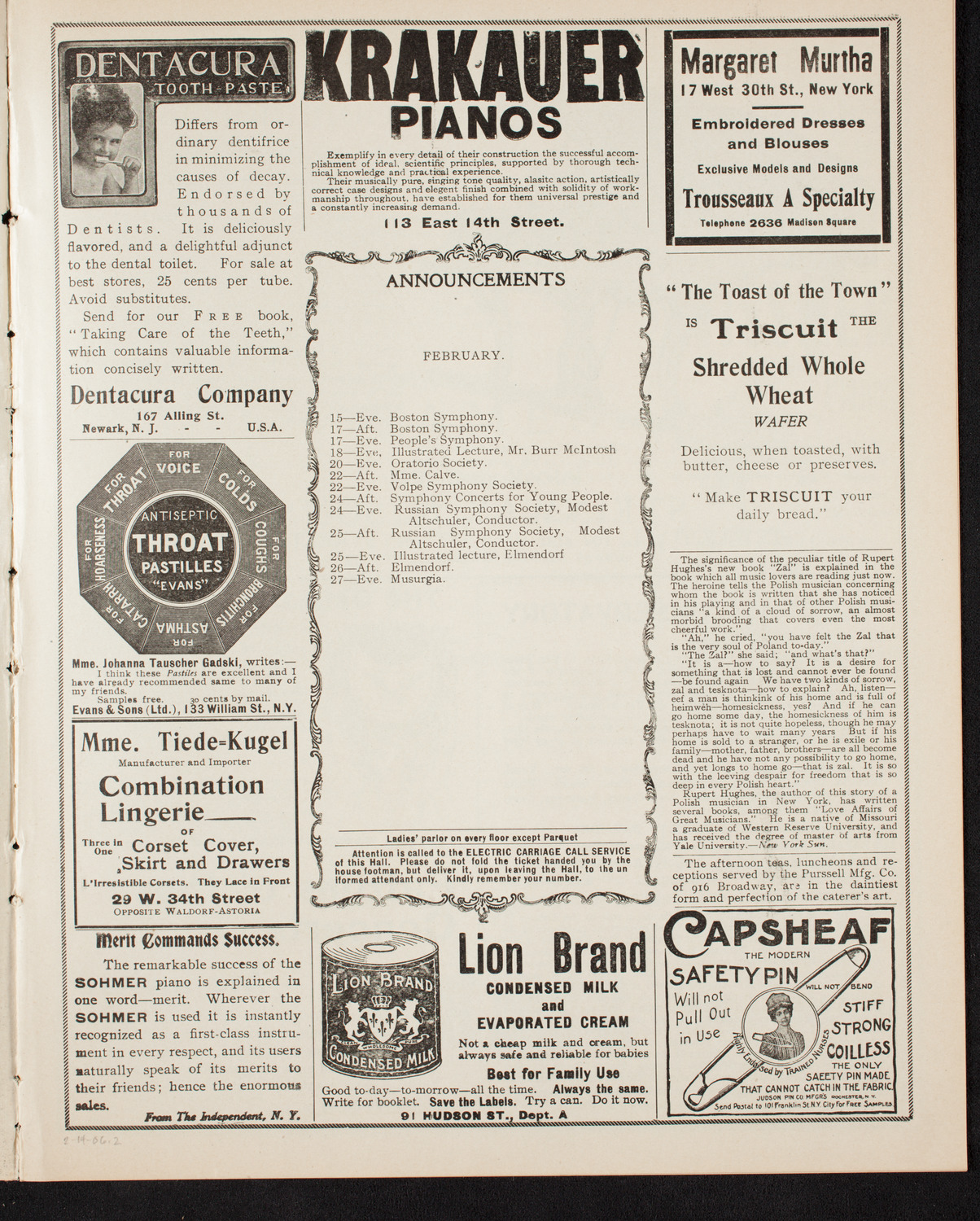Emma Eames, Soprano, February 14, 1906, program page 3