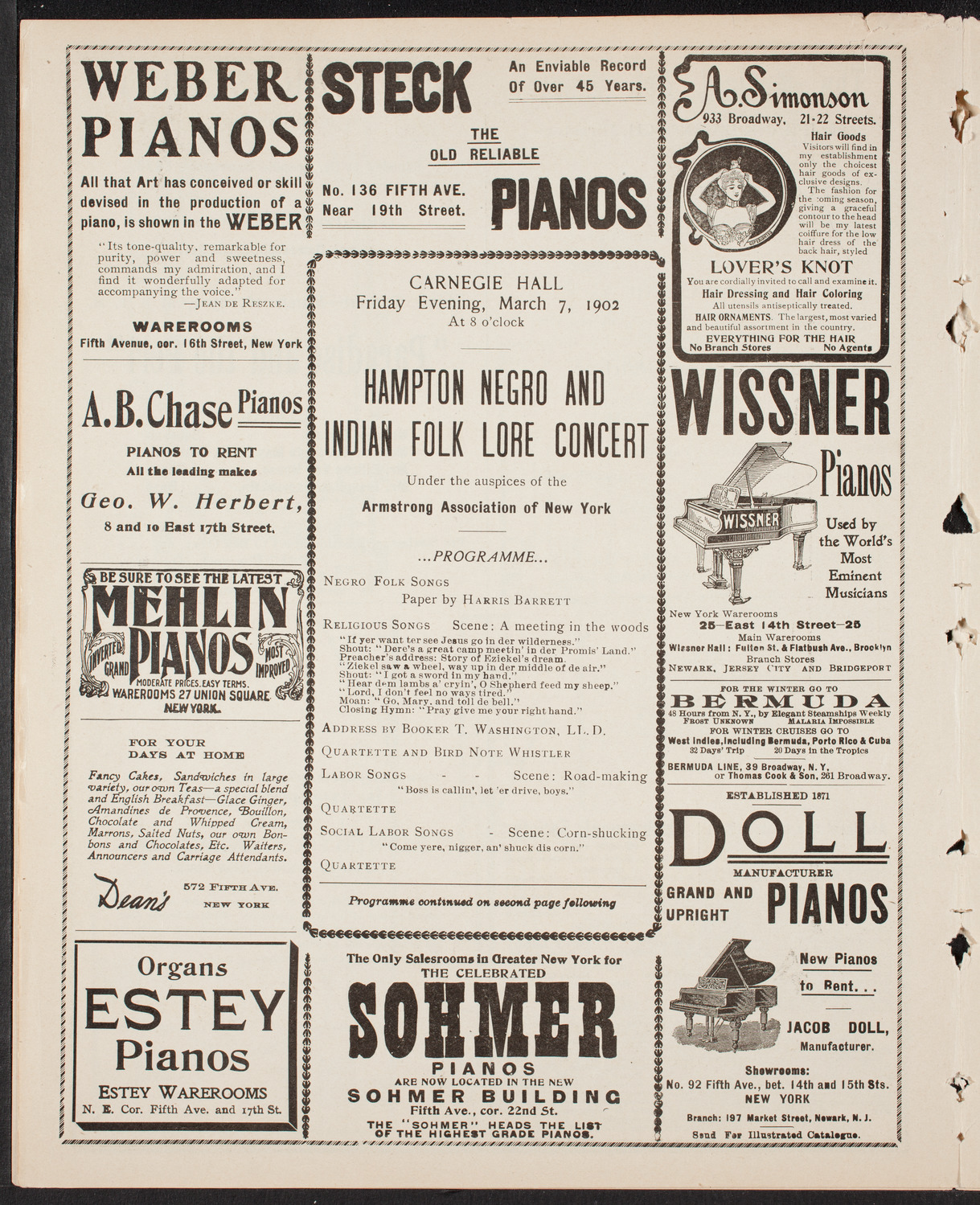 Hampton Negro and Indian Folk Lore Concert, March 7, 1902, program page 6