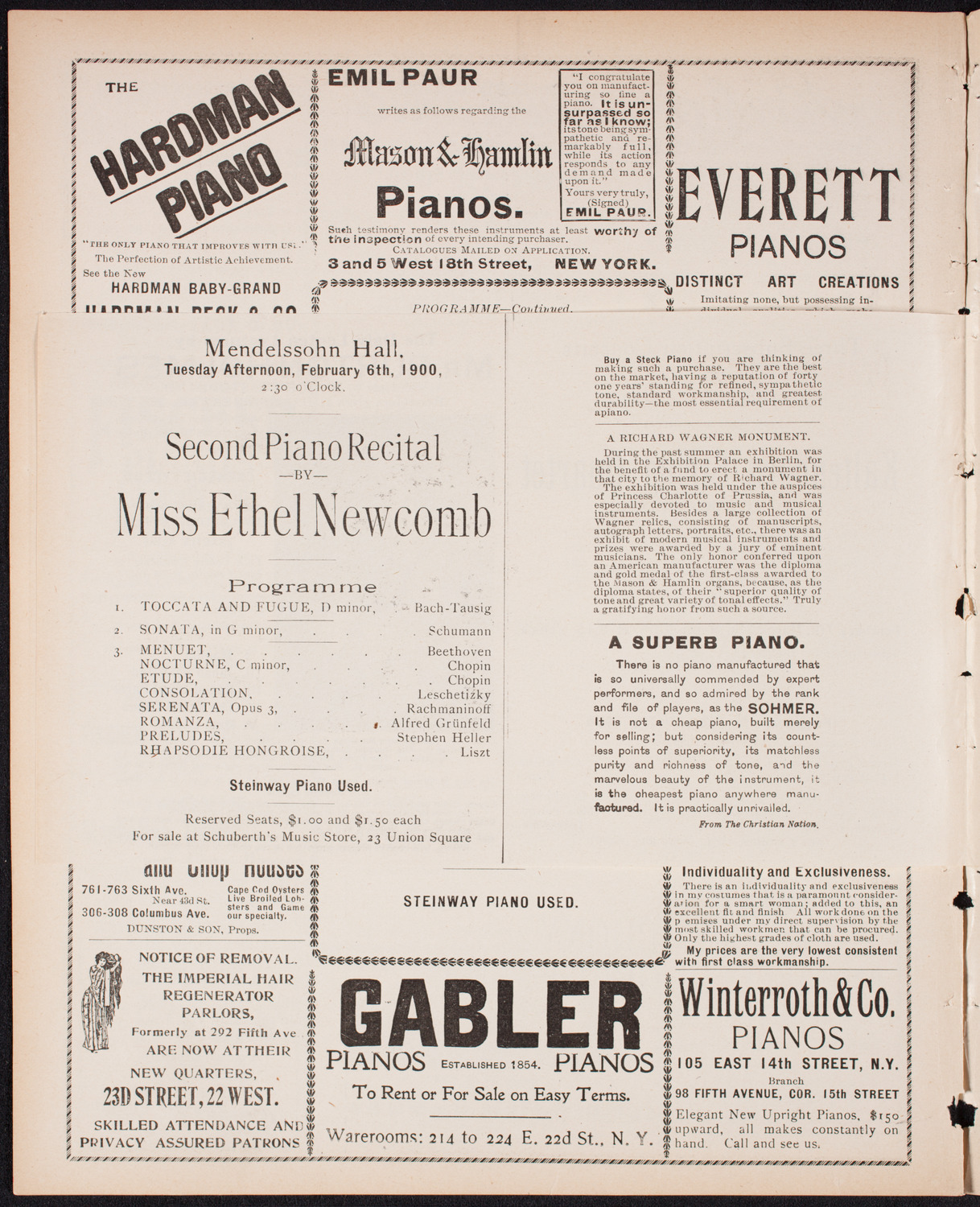 Lillian Nordica, Soprano, and Ernestine Schumann-Heink, Contralto, February 1, 1900, program page 8