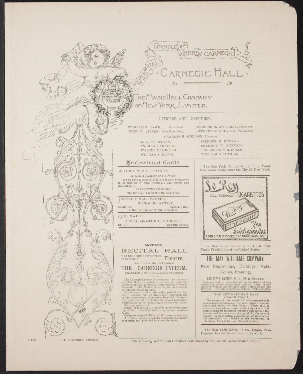 Students of Alexander Lambert, February 4, 1896, program page 1