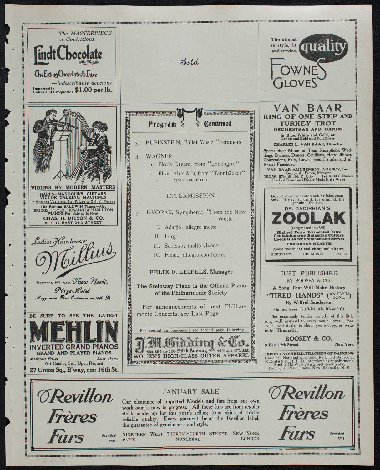 New York Philharmonic, January 26, 1913, program page 7