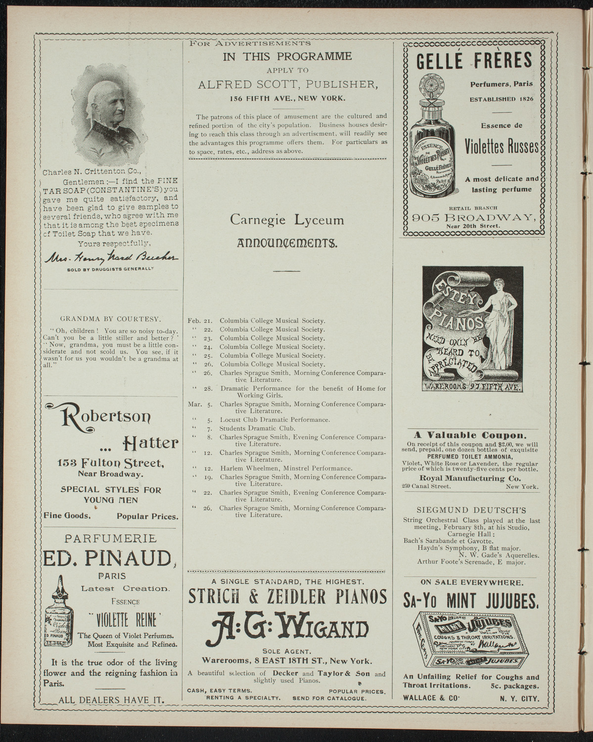 Amateur Comedy Club, February 19, 1898, program page 2