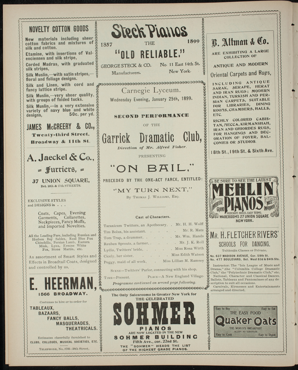 Garrick Dramatic Club, January 25, 1899, program page 4