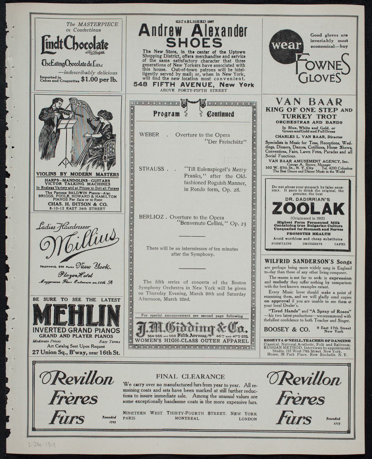 Boston Symphony Orchestra, February 20, 1913, program page 7