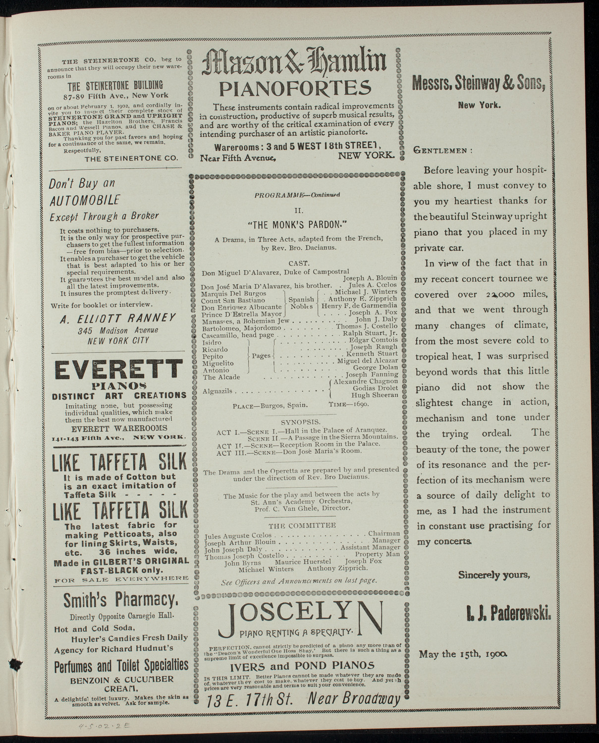 Entertainment Given By the Alumni Association of St. Ann's Academy, April 5, 1902, program page 3