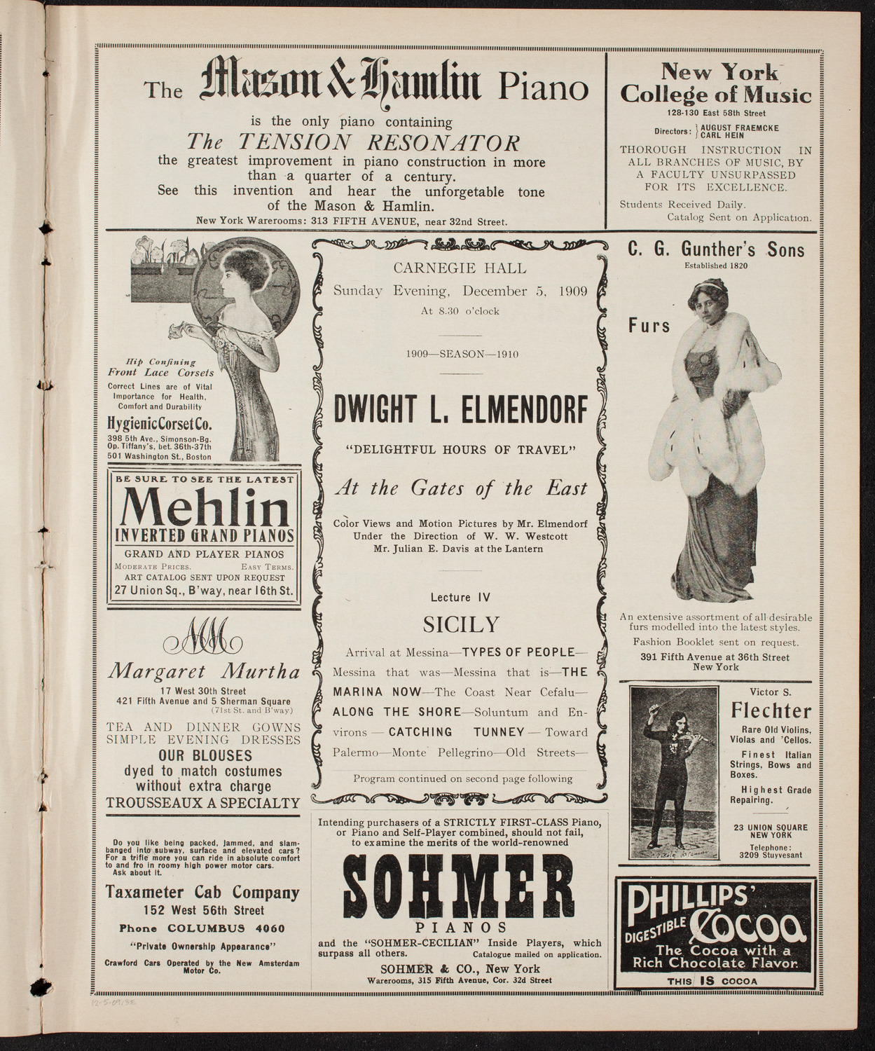 Elmendorf Lecture: At the Gates of the East, December 5, 1909, program page 5