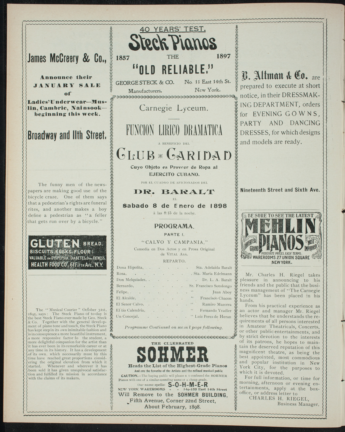 Funcion Lirico Dramatica a beneficio del Club Caridad, January 8, 1898, program page 4