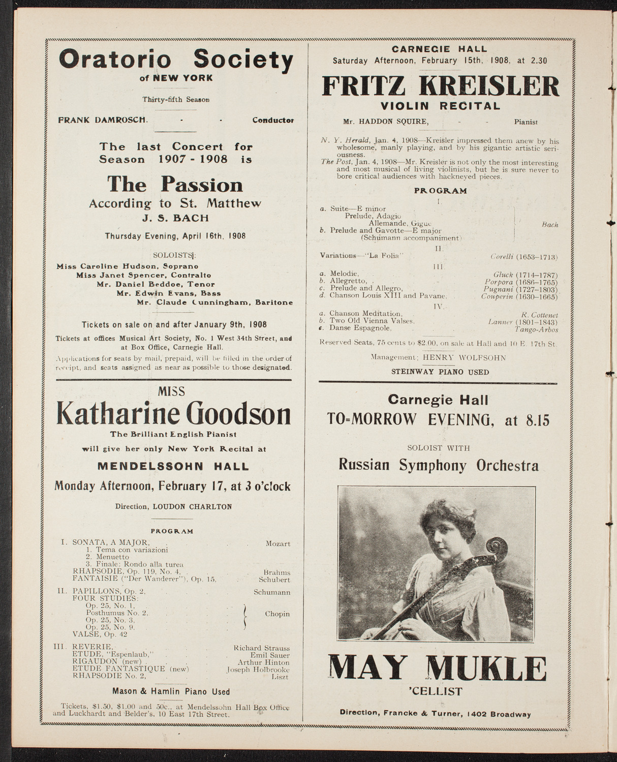 Fannie Bloomfield Zeisler, Piano, February 12, 1908, program page 10