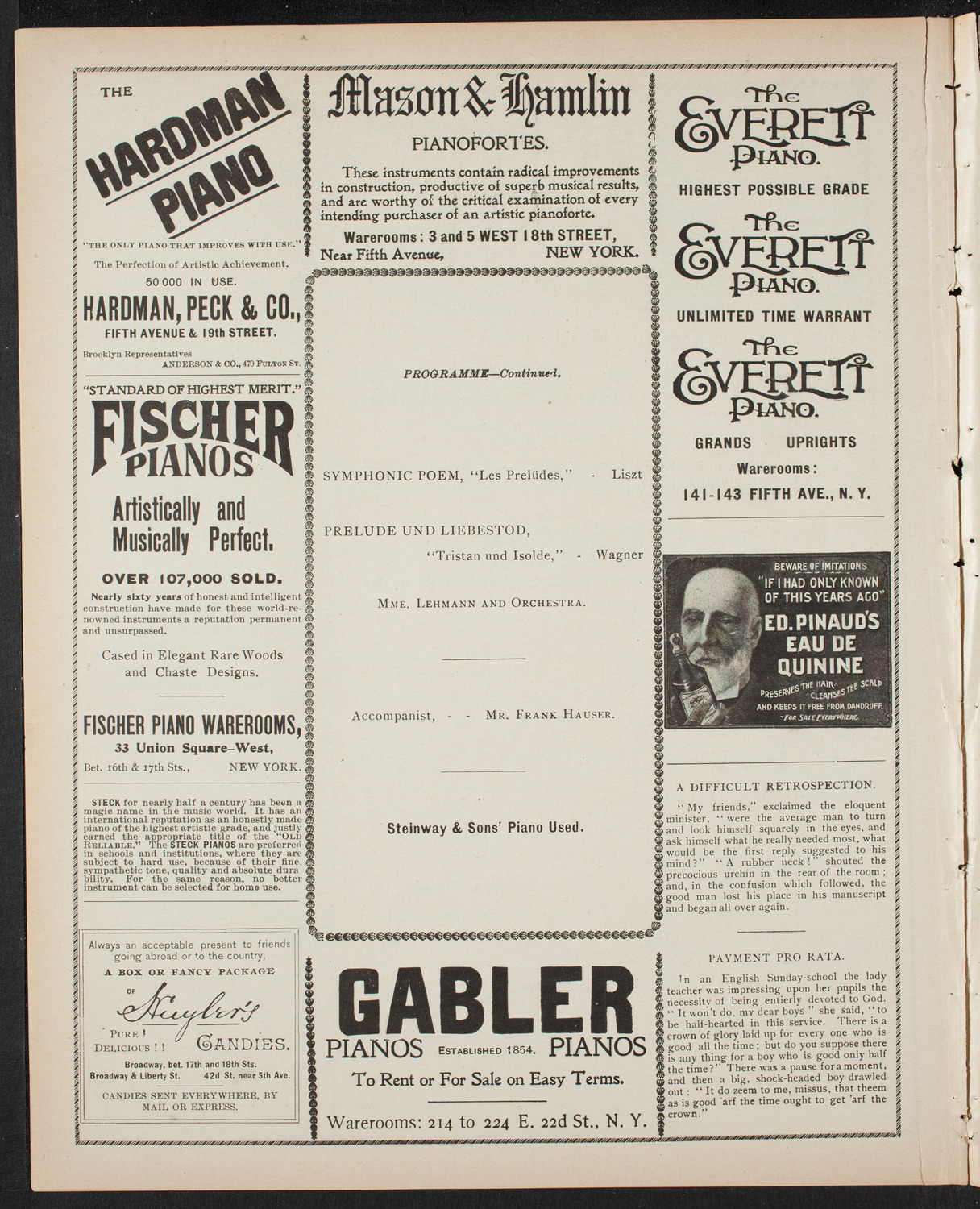 Lilli Lehmann, Soprano, with Orchestra, April 22, 1899, program page 6