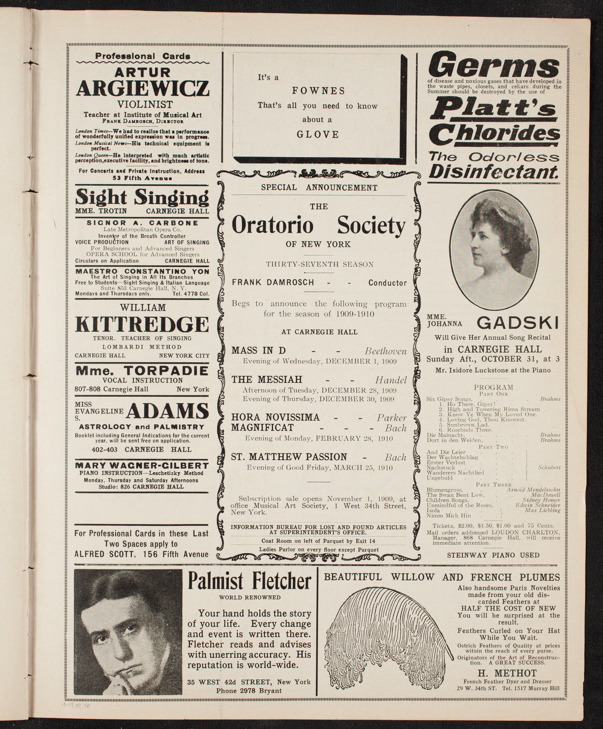 George Hamlin, Tenor, October 17, 1909, program page 9