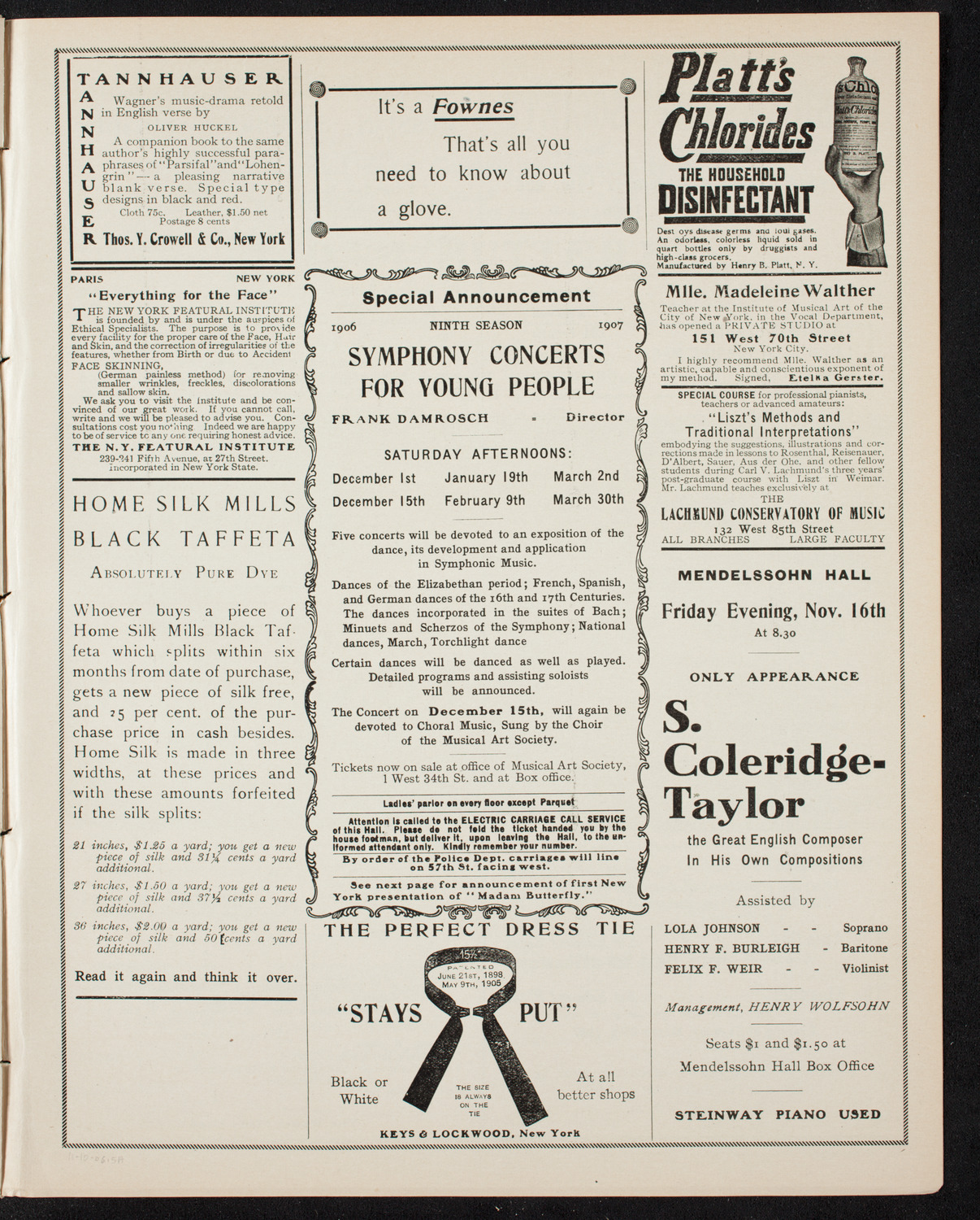 Boston Symphony Orchestra, November 10, 1906, program page 9