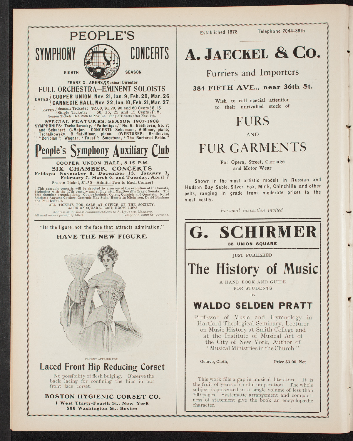 New York College of Music and New York German Conservatory of Music Faculty Concert with Orchestra, November 3, 1907, program page 8