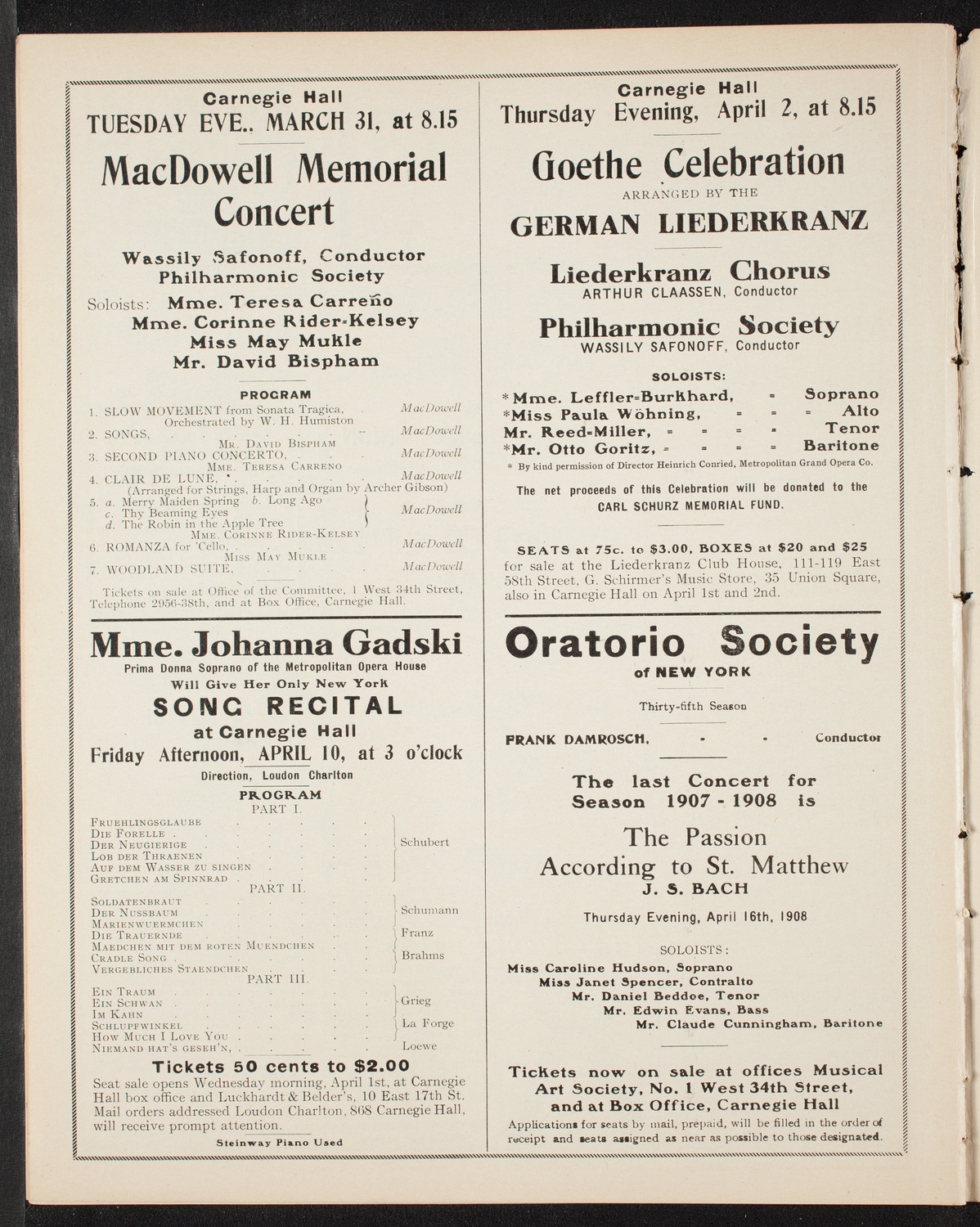 Cantors Association of New York, March 29, 1908, program page 10